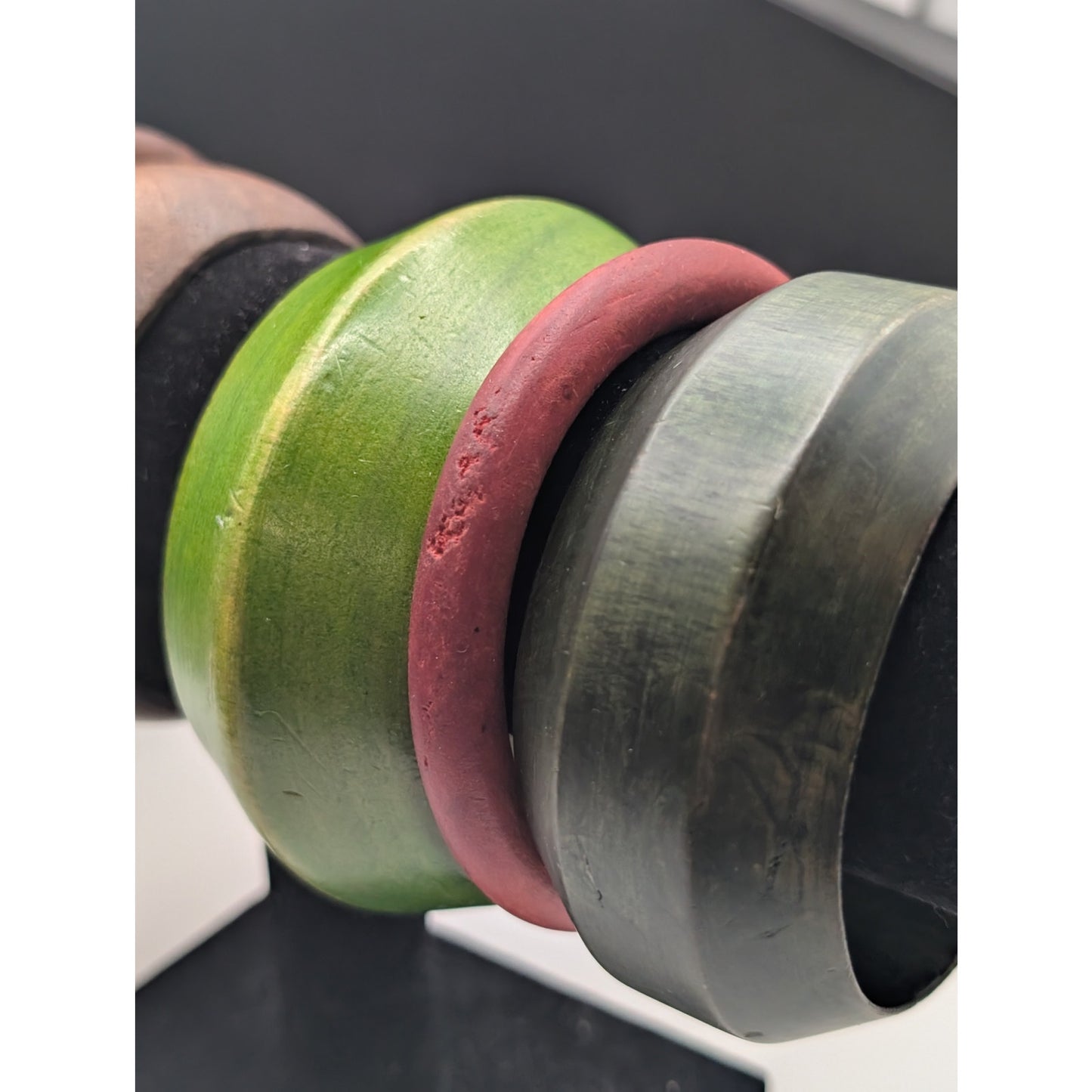 Lot of Five Vintage Wooden Bangle Bracelets Four Painted & Three Natural