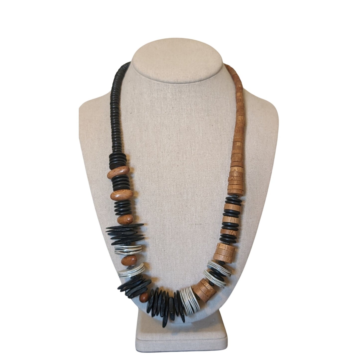 Vintage Chunky Wooden Shell Handmade Tribal Boho Necklace