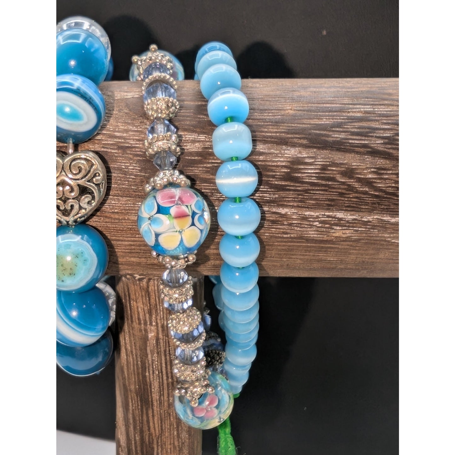 Lot of Eight Blue Theme Stone & Glass Bead Bracelets