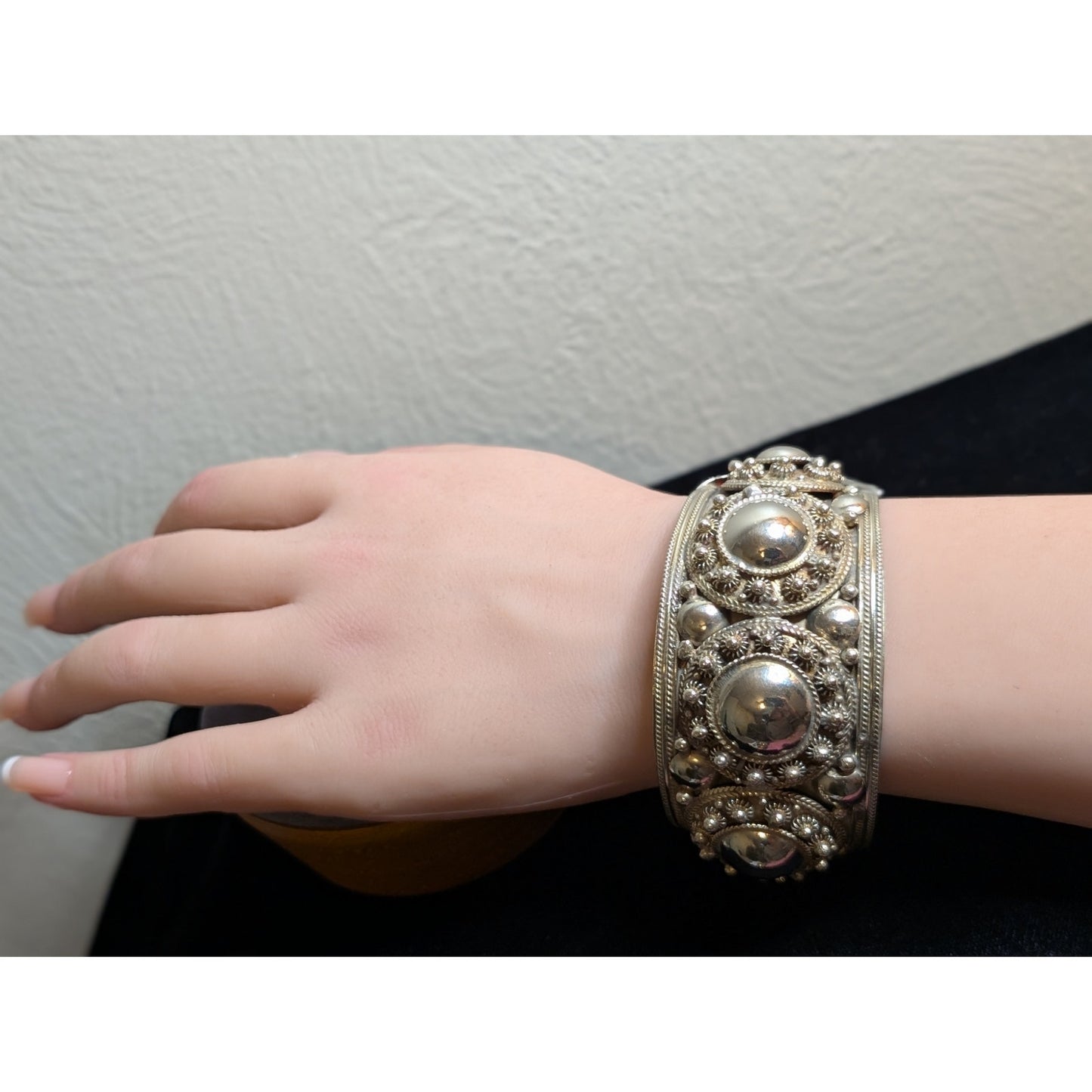 Rare Vintage Antique Siam Sterling Silver 64g 7" Wide Cuff Bracelet