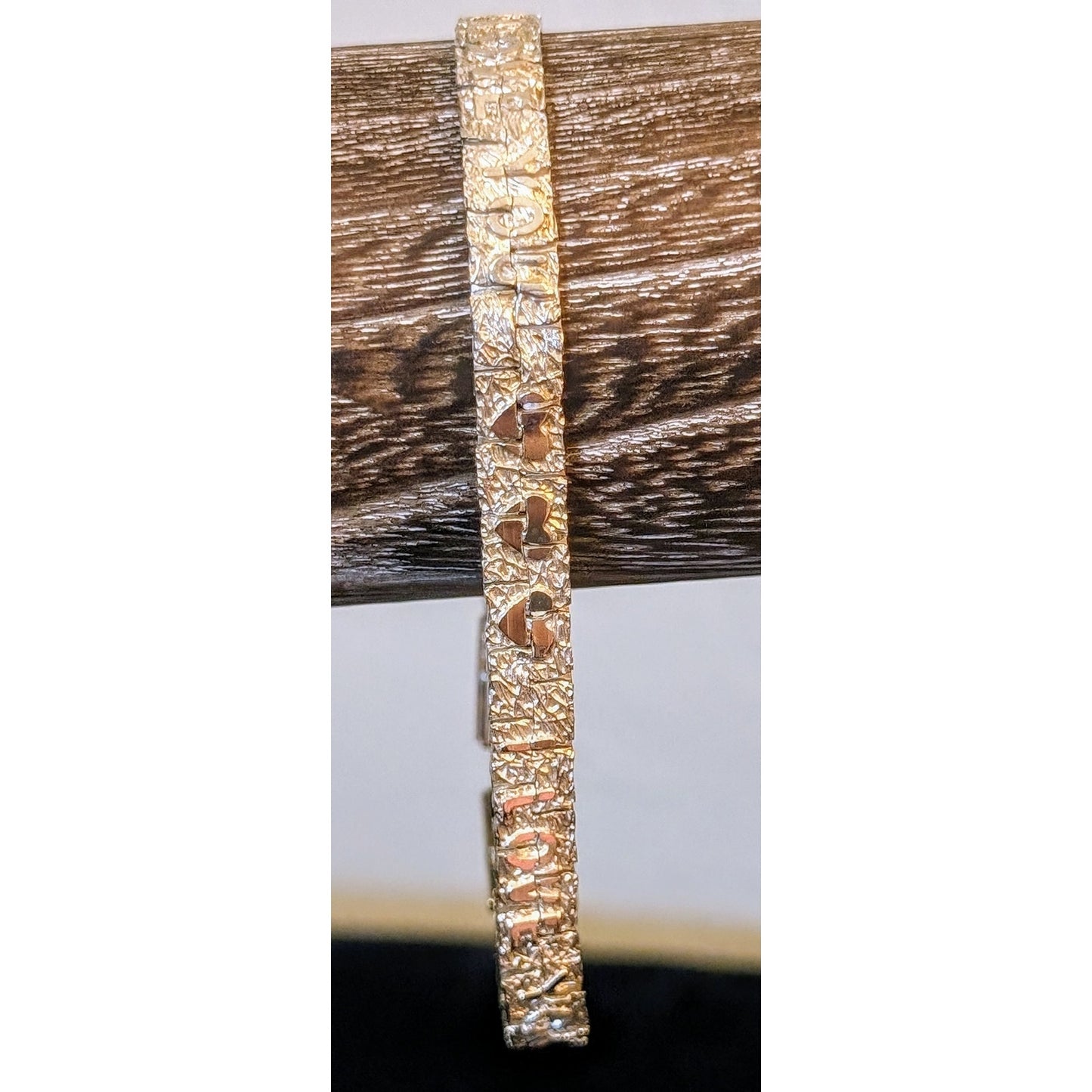 Vintage Silver Tone Silver Nugget 'I Love You' Bracelet W/ Fold Over Clasp