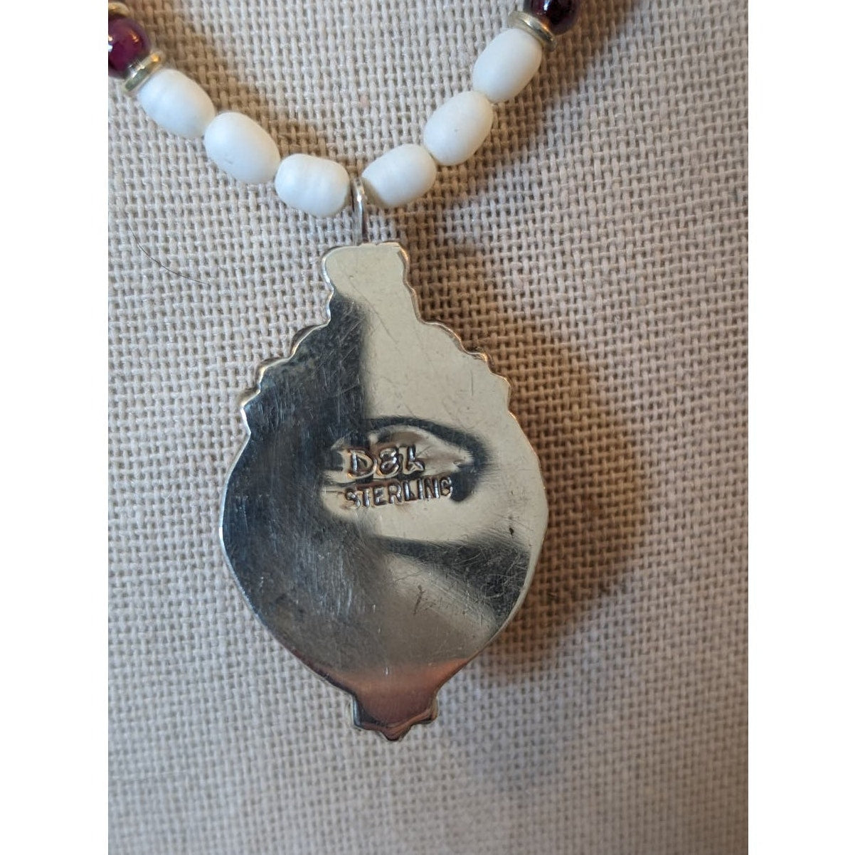 DEL Sterling Amber Heart Amber Garnet Freshwater Pearl Pendant Necklace