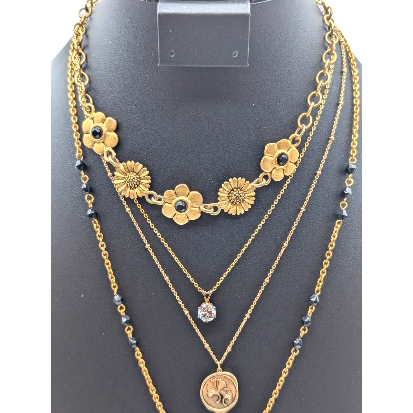 Lot of Four Gold Tone Floral Theme Beaded Necklaces