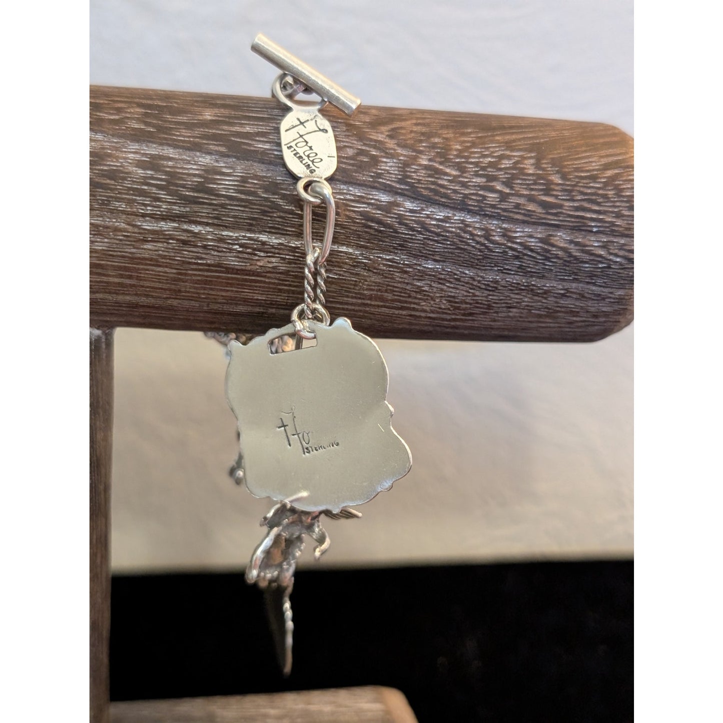 VTG T Foree Hunsicker Sterling Silver Engraved Luggage Tag Cherub Charm Bracelet