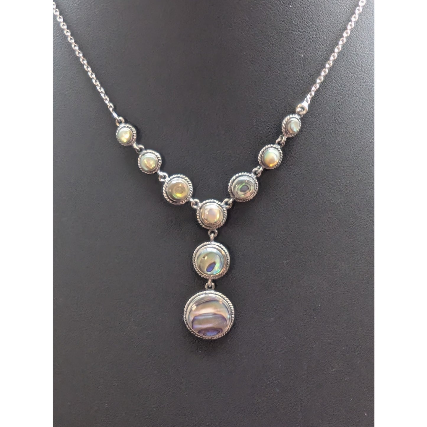 Vintage 925 Sterling Silver Abalone 'Y' Drop Chain Necklace