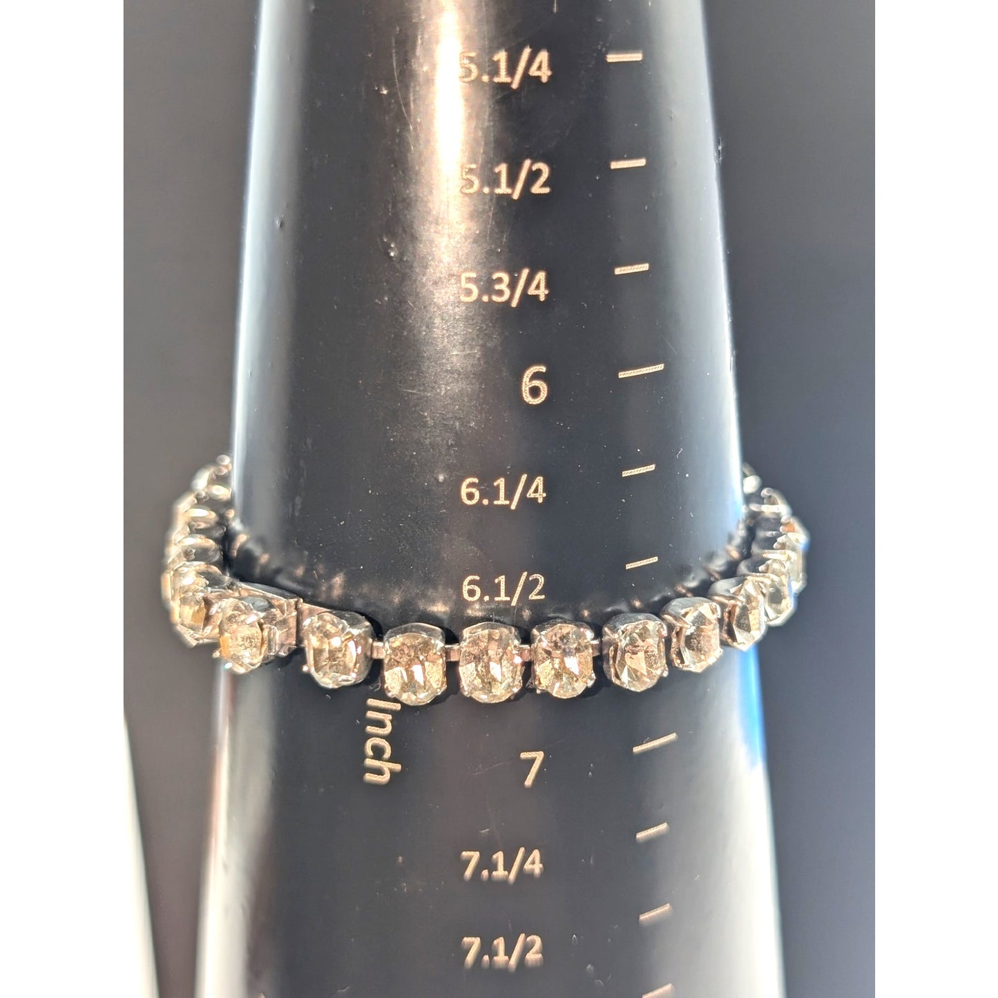 Vintage Oval Rhinestone Tennis Bracelet W/ Hand Signed Clasp