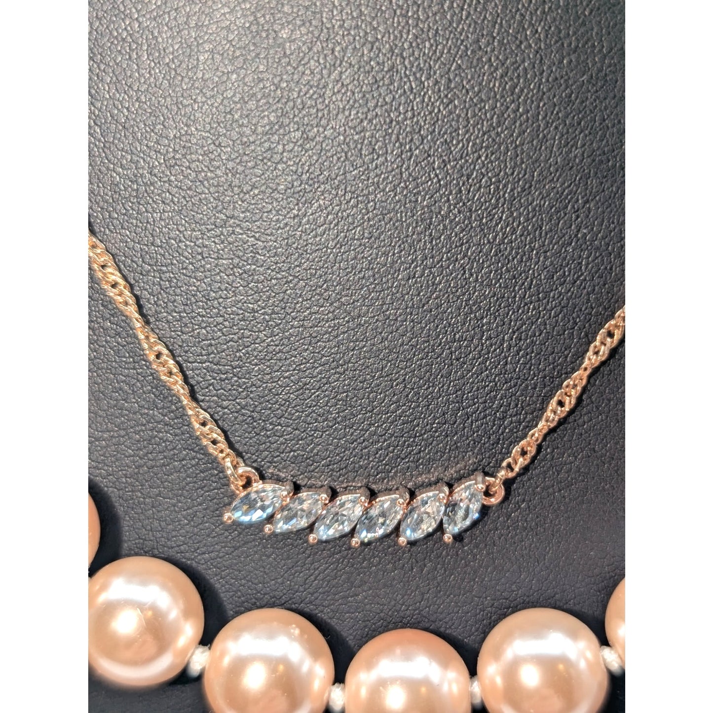 Kenneth Jay Lane 12 mm Pink Faux Pearl & Floating CZ Rose Tone Necklaces