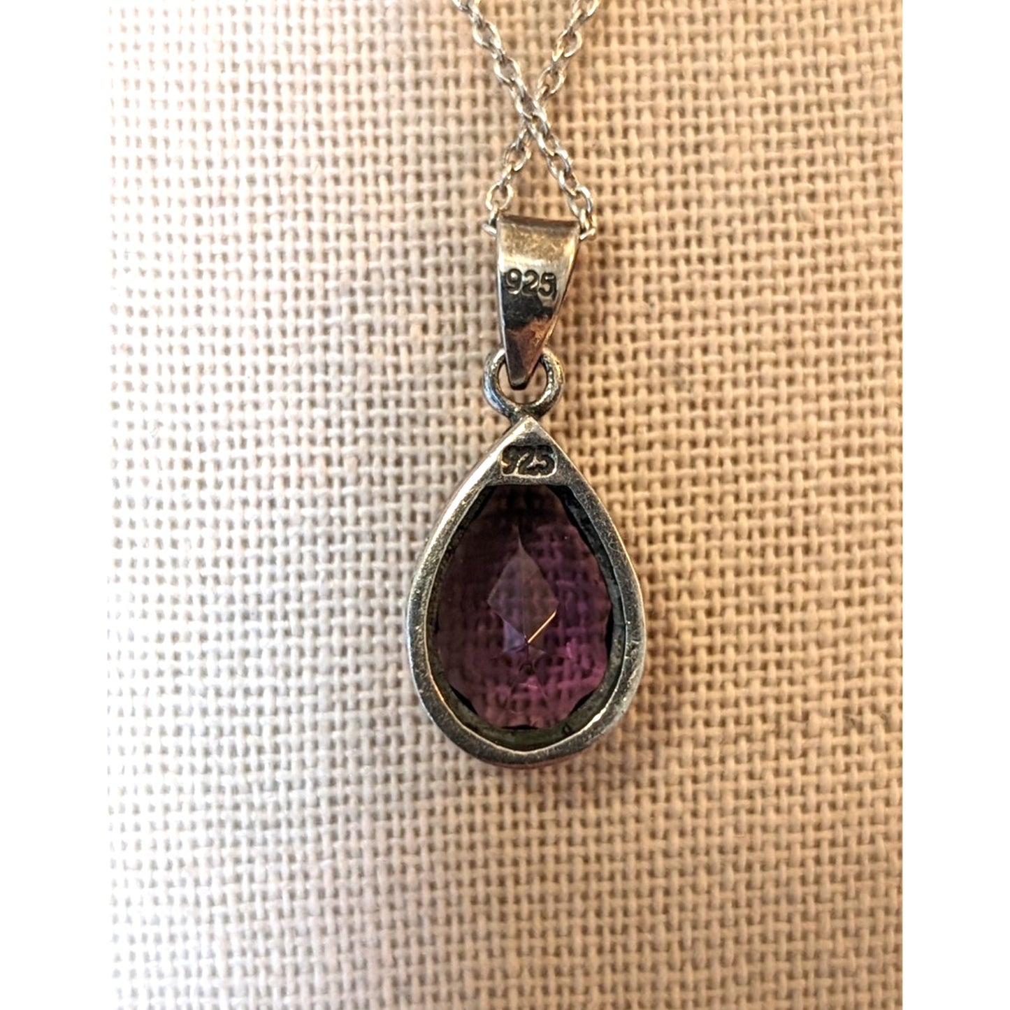 925 Sterling Silver Amethyst Teardrop Beaded Side Pendant 18" Necklace