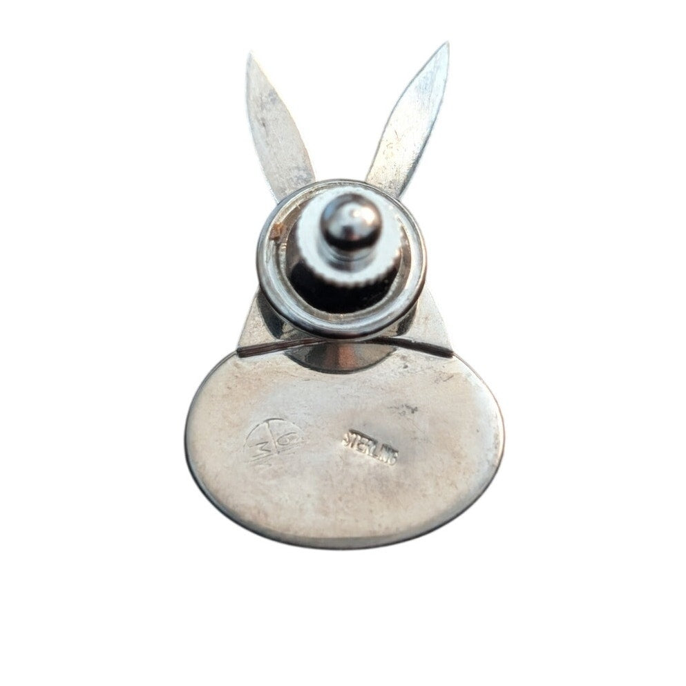 Vintage Sterling Silver Bunny Bottom Rose Quartz Tie Tack/Lapel Pin