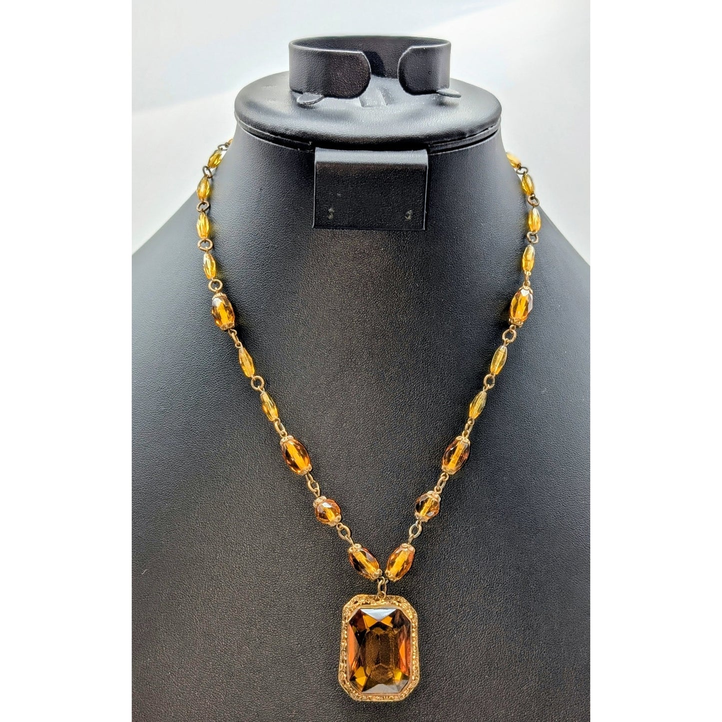 Vintage Antique Signed Czech Edwardian Nouveau Bohemian Glass Choker Necklace
