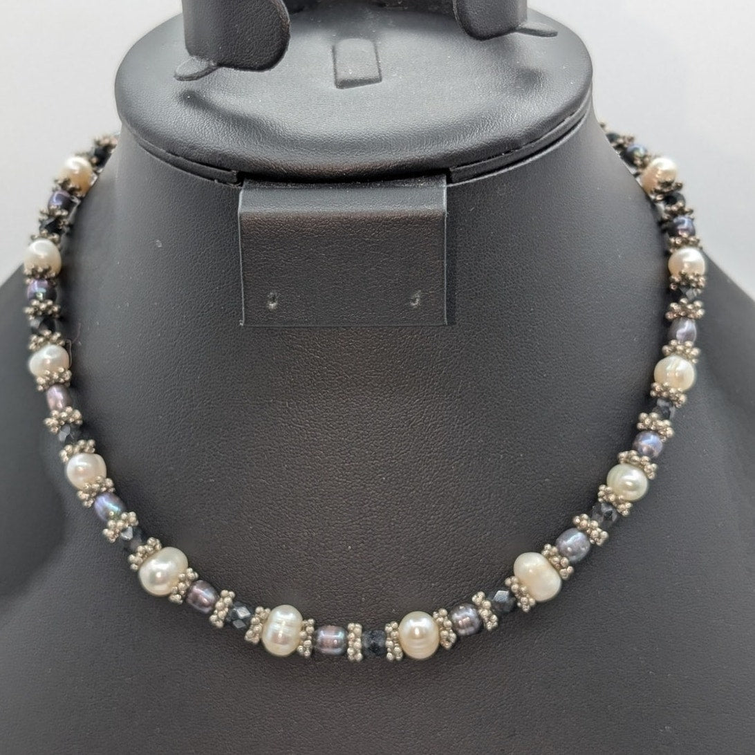 Multi-Color Pearl Silver Tone Beaded 14.5"-16.5" Choker Necklace