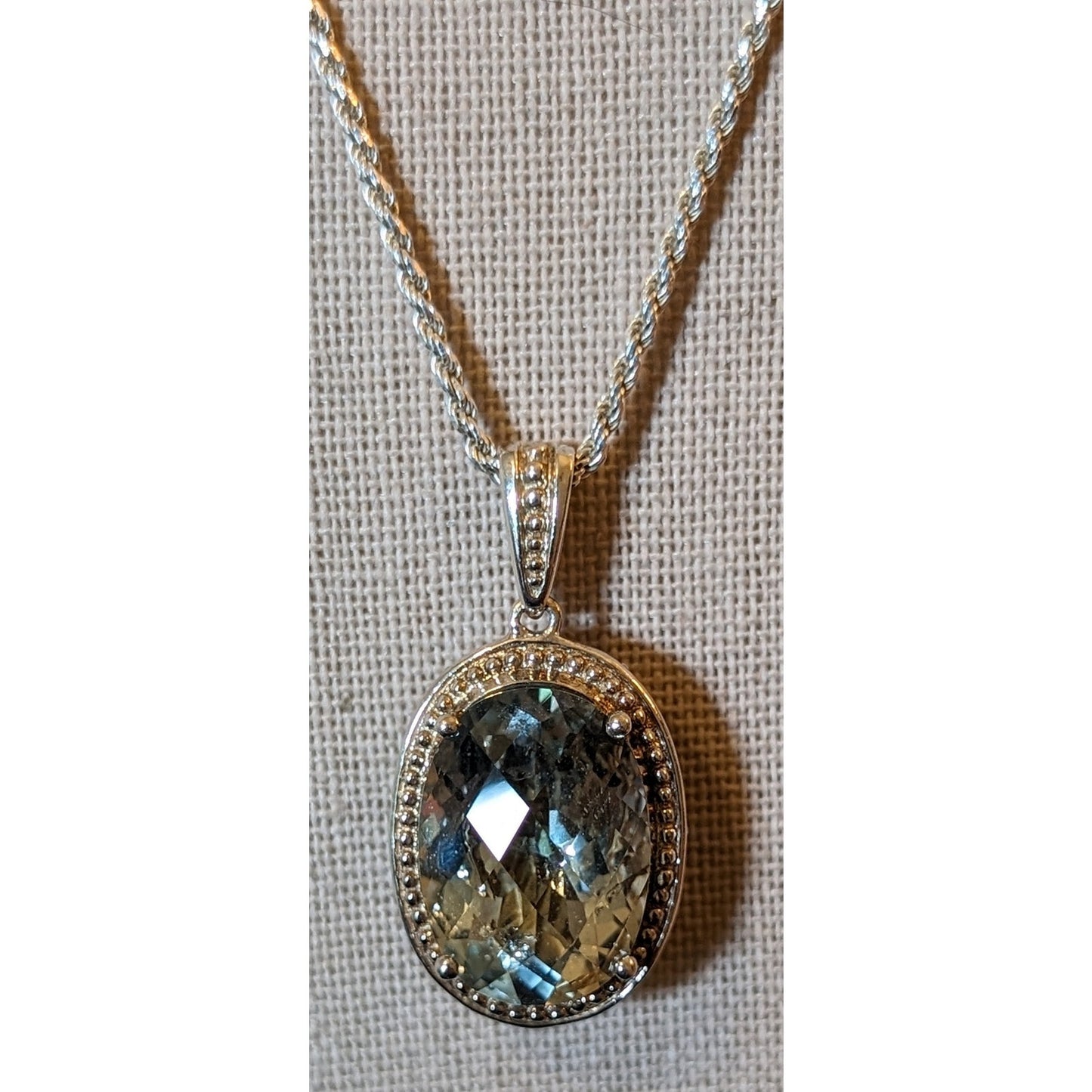 925 Sterling Silver Green Quartz 1/5 ct Champagne Diamond Reversible Necklace