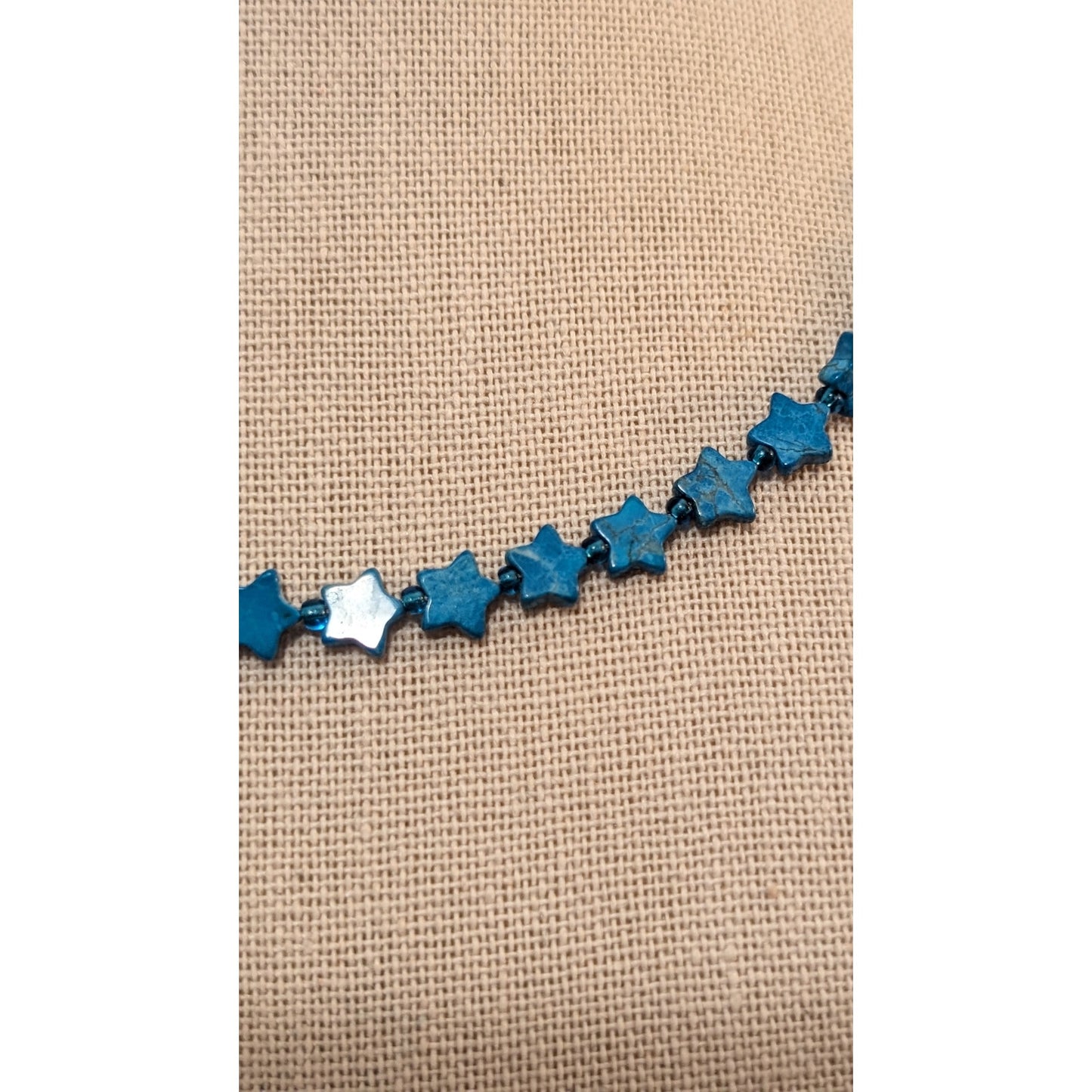 Natural Turquoise Beads Cut In Star Pattern 16" Necklace Choker