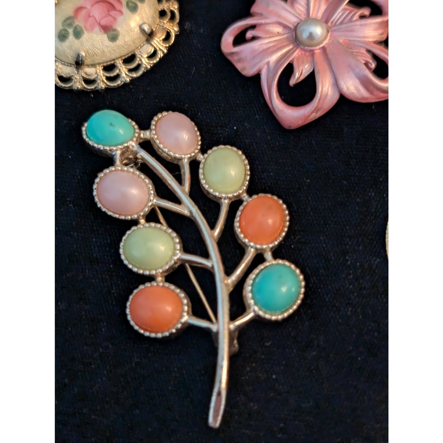 Lot of Six Vintage Flower Pink Theme Collage of Brooches