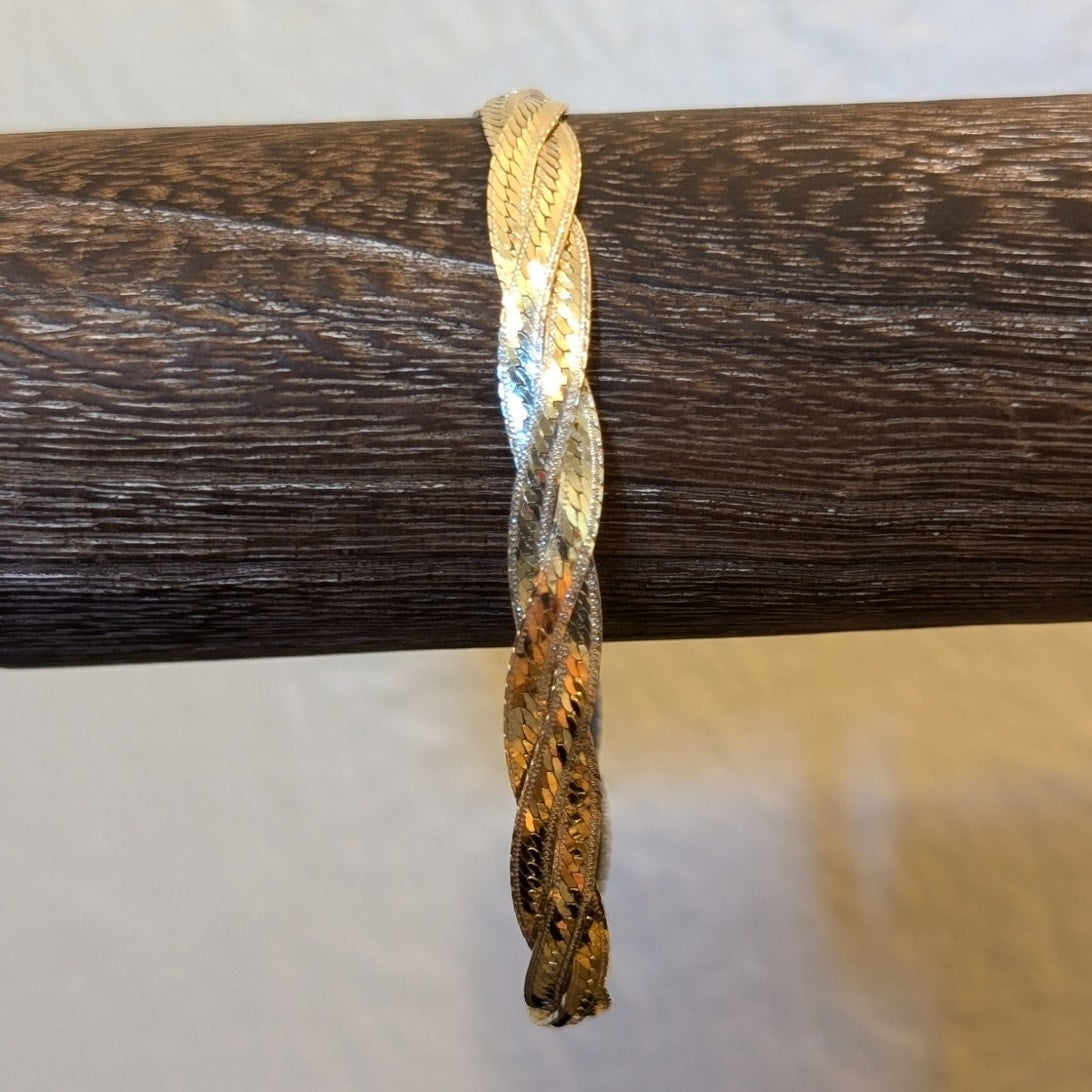 925 Italy Sterling Silver Braided Diamond Cut Herringbone Bracelet