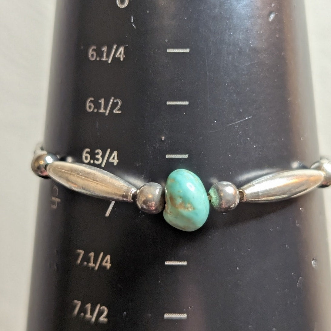 Vintage Liquid Silver Turquoise 925 Sterling Barrel Clasp Bracelet