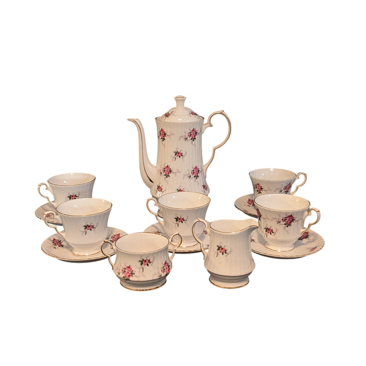 Vtg Princess House Hemmersley Bone China Spode England White Pink Rose Tea Set