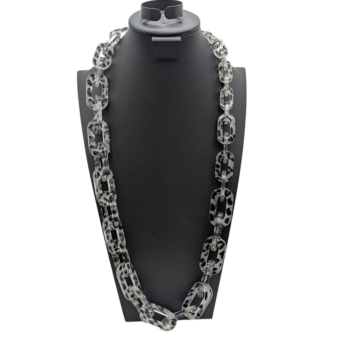 Zenzii Kelsey Gray Black Animal Print Chunky Resin Graduated Chain 36" Necklace