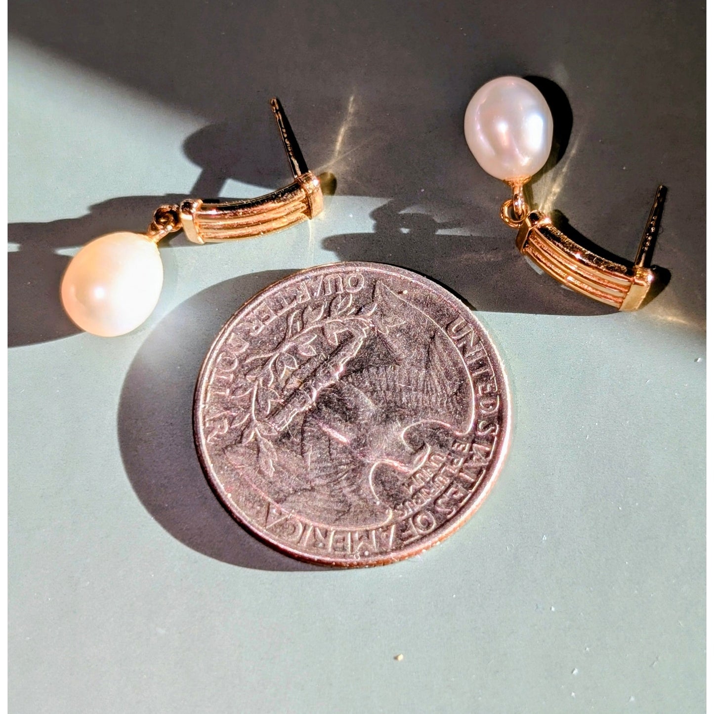 Classic Timeless Marked & Tested 14K Yellow Gold & Pearl Dangle Post Earrings