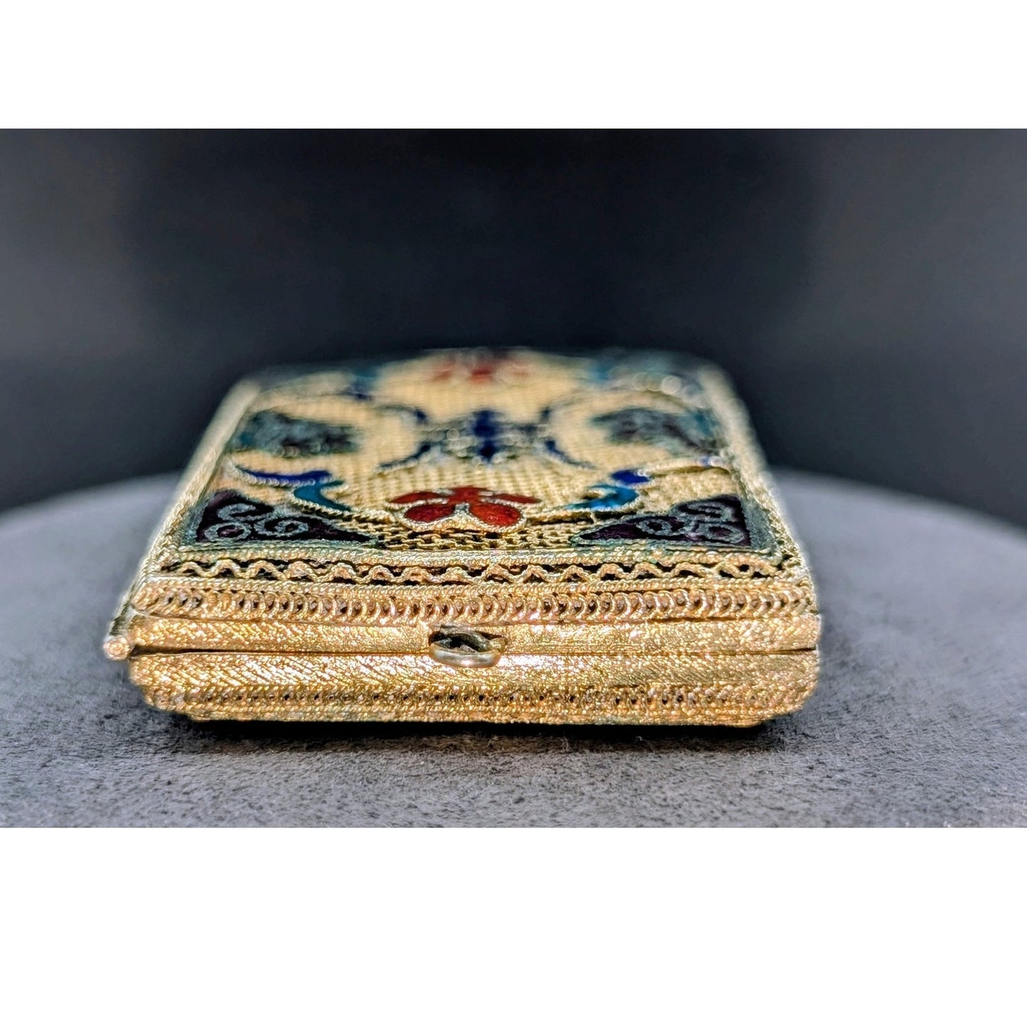 Antique Chinese Gold Tone Mesh Enamel Perfume Pendant Locket