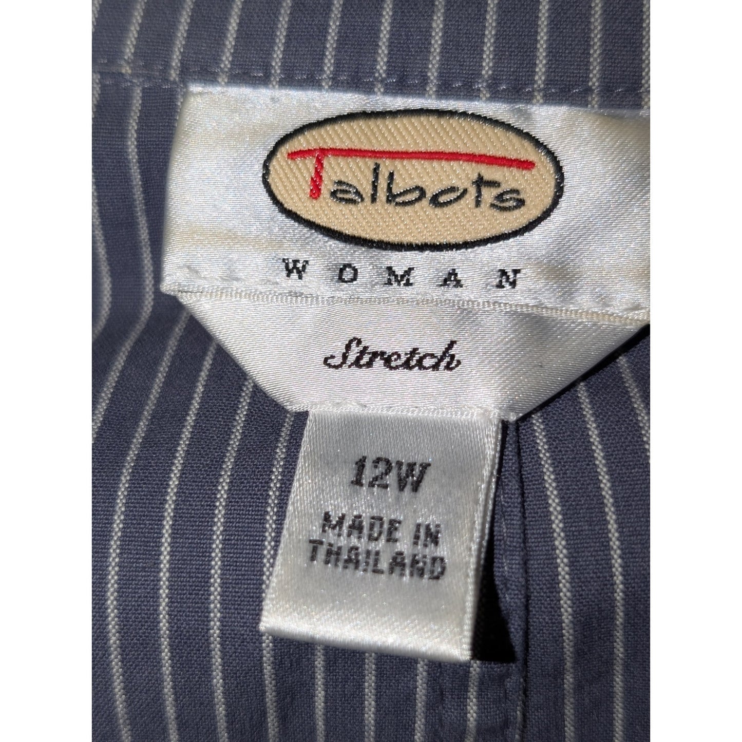 Talbot's 3 Button Gray/Blue Striped Cotton Stretch Blazer Womens Sz 12W (0X)
