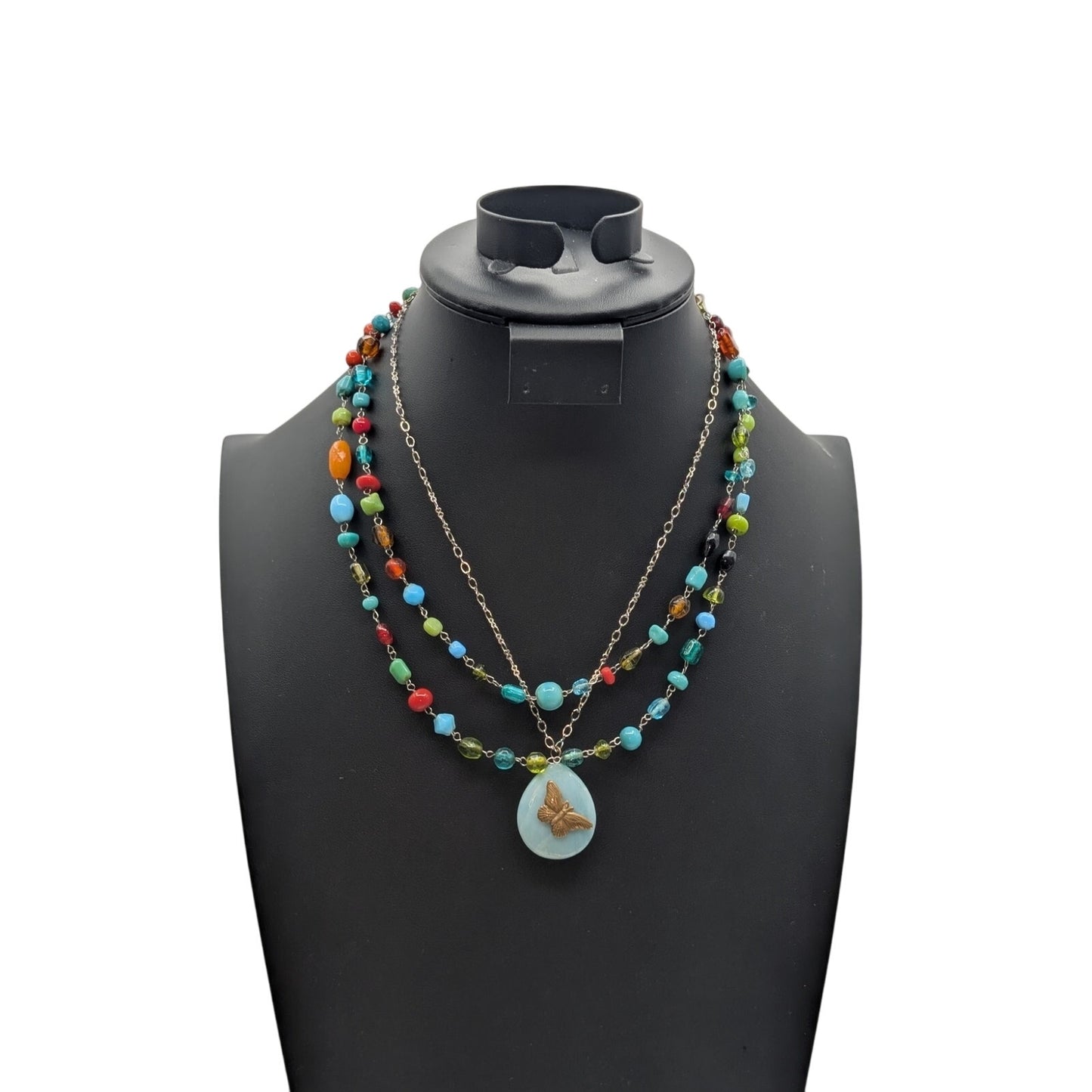 Lot of Two Vintage Glass & Stone Bead Necklaces
