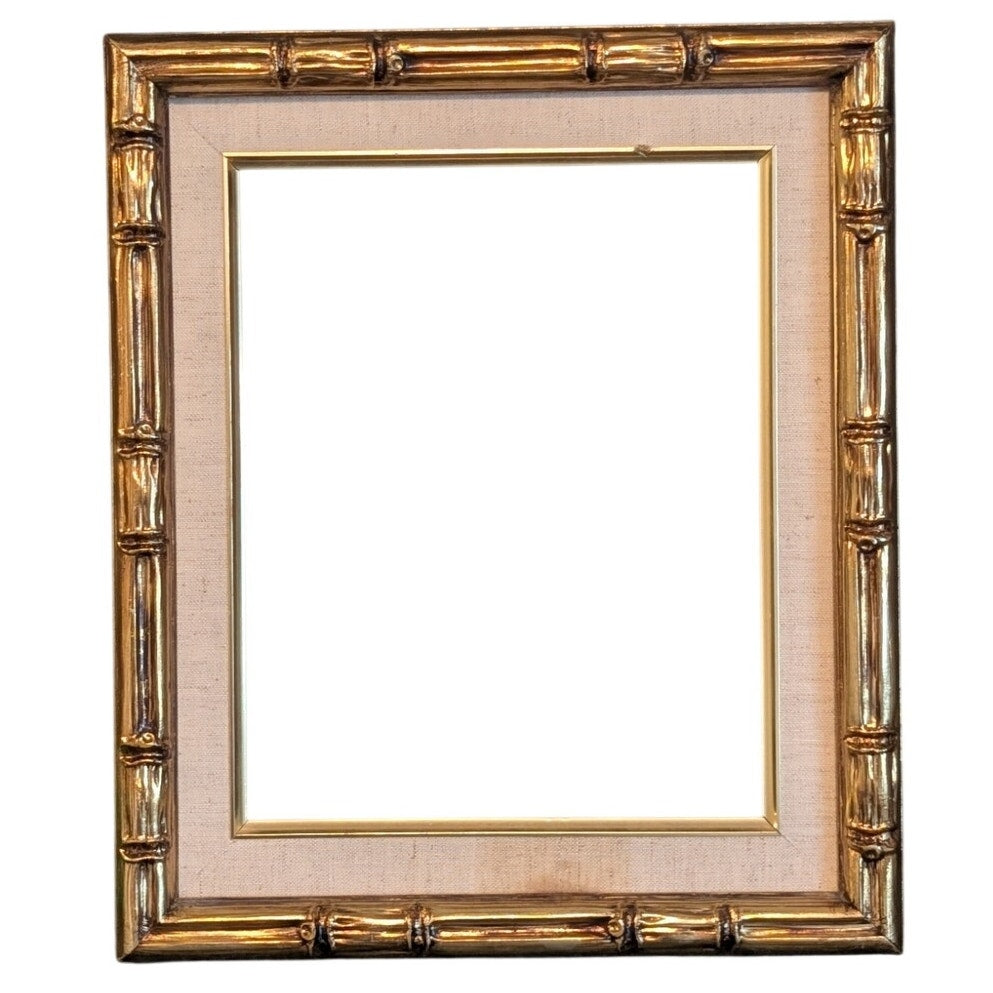 Vintage Gilt Bamboo Look Wood Frame W/ Canvas Border 8 X 10