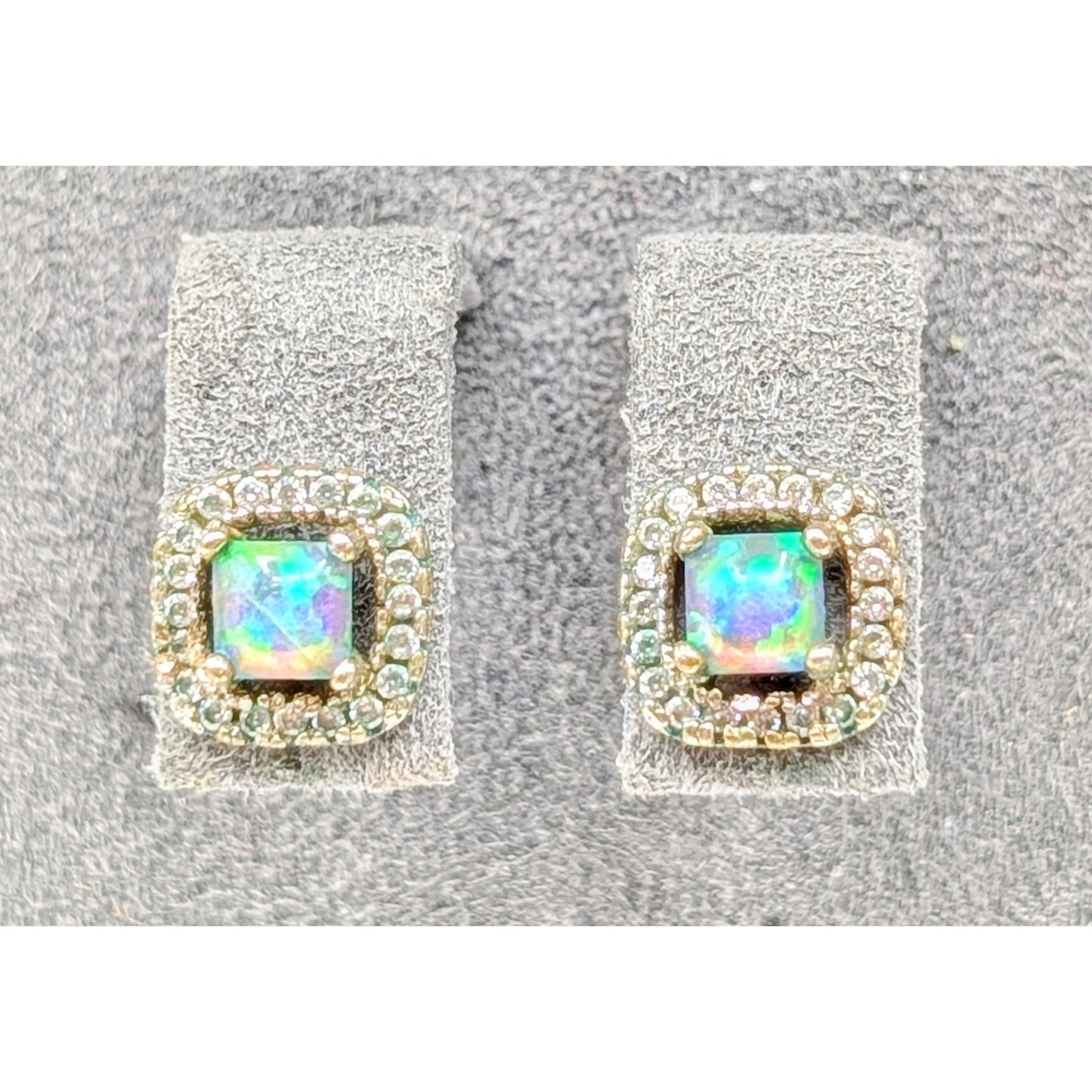 Vintage 925 Sterling Silver Opal White Topaz Surround Stud Earrings