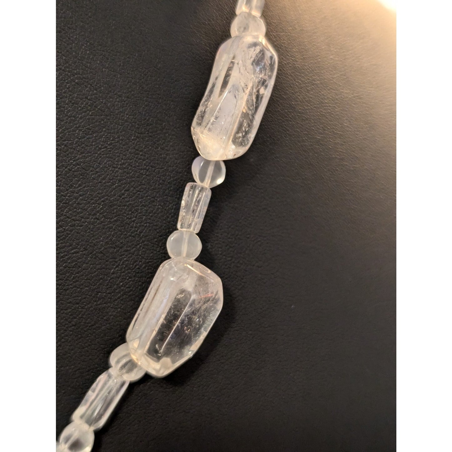 Polished Rock Quartz 925 Sterling Silver W/ Peridot Moonstone Pendant Necklace