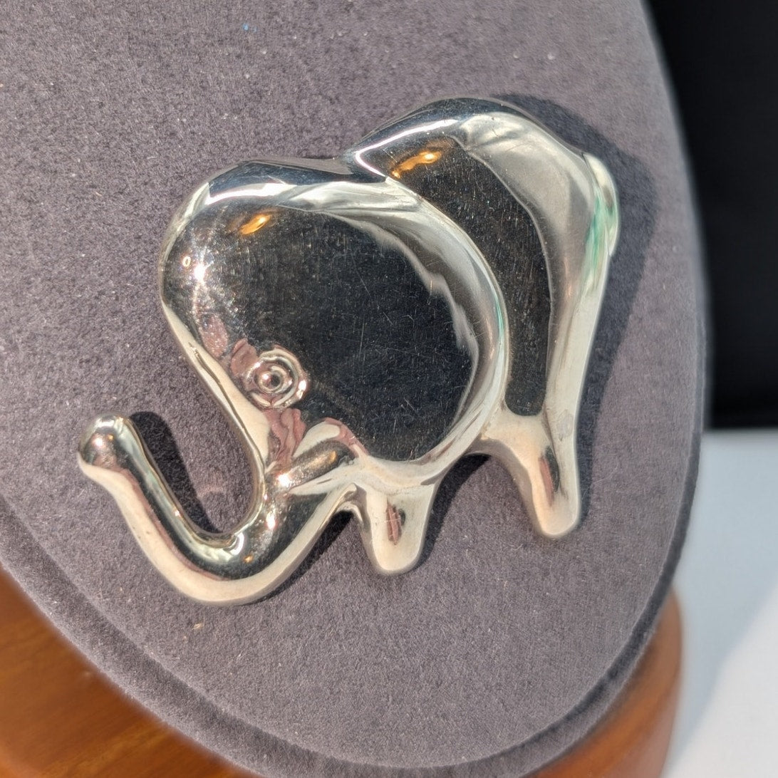 925 Sterling Silver Puffy Big Ear Elephant Brooch/Pin