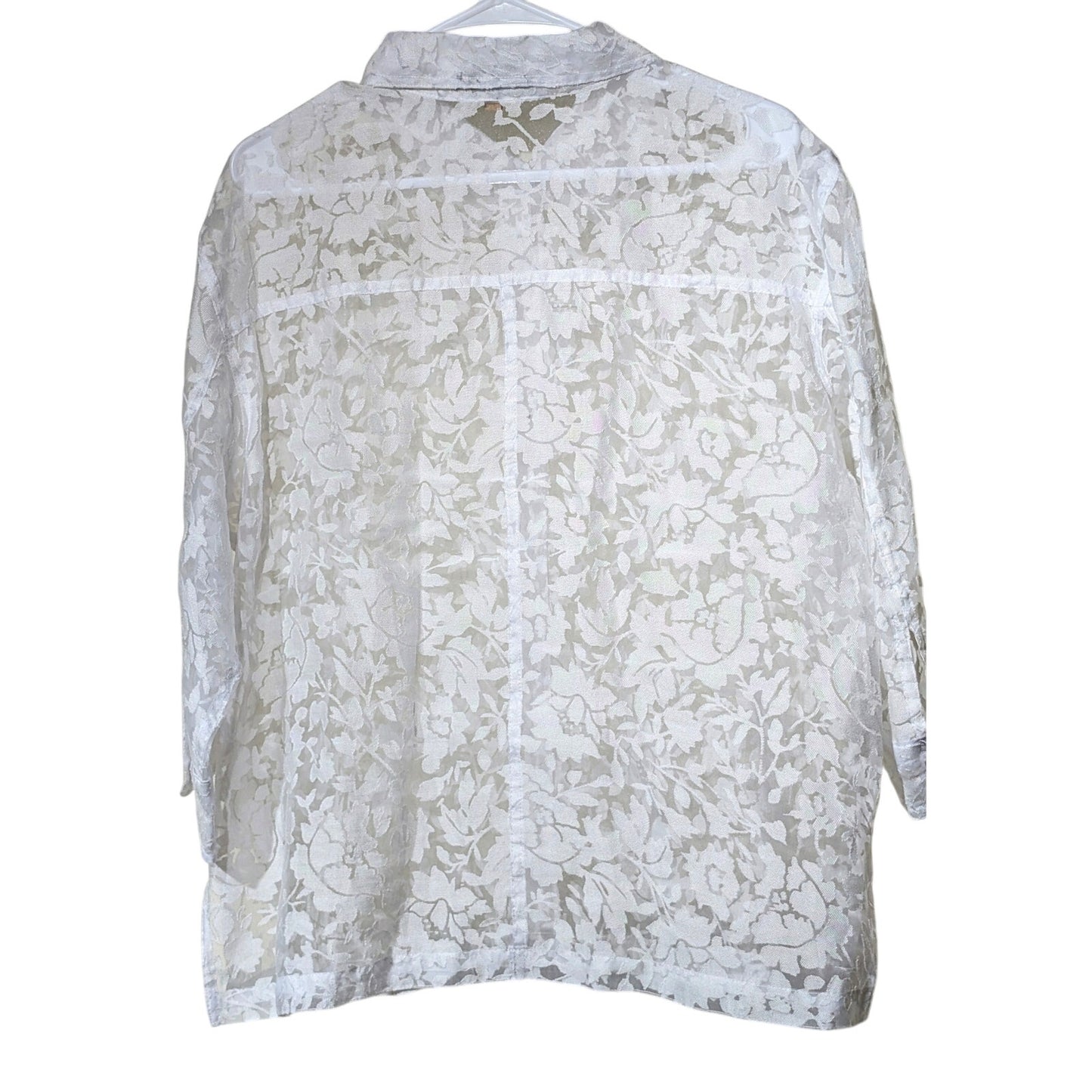 Notations Vintage White Cut Out Lace Button Front 3/4 Length Sleeves Shirt Sz XL
