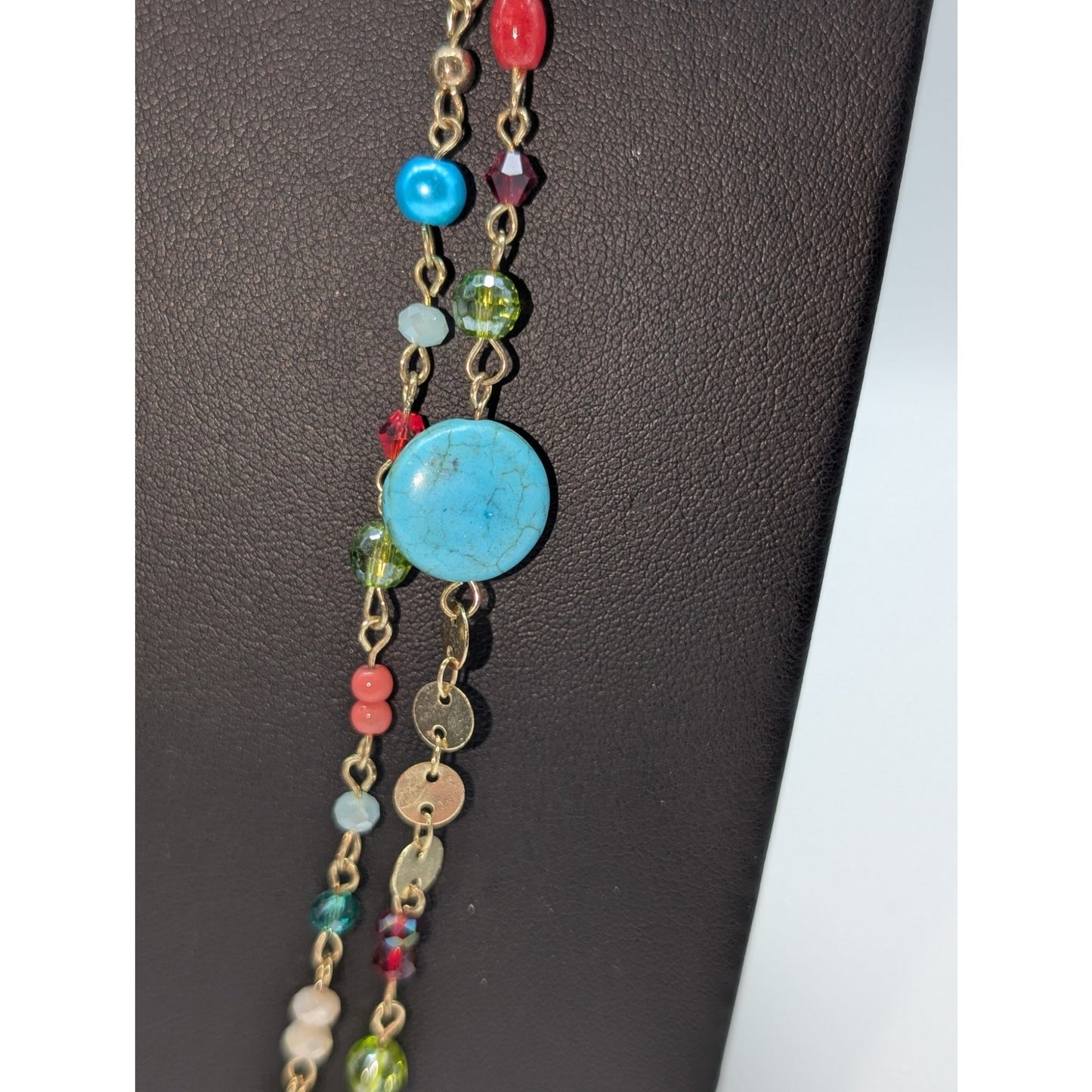 Plunder Double Strand Gold Tone Multi-Color Crystal Beaded Chain 31-34" Necklace