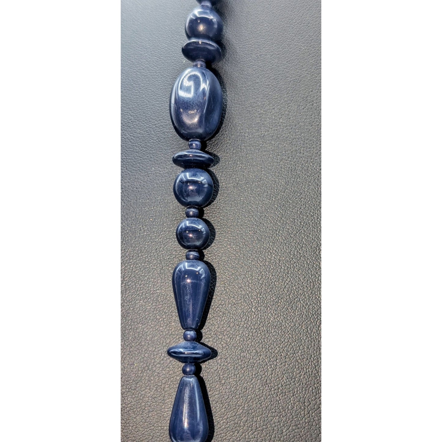 Navy Glass Multi-Shape Bead 36" Single Strand Necklace W/ Lobster Clasp
