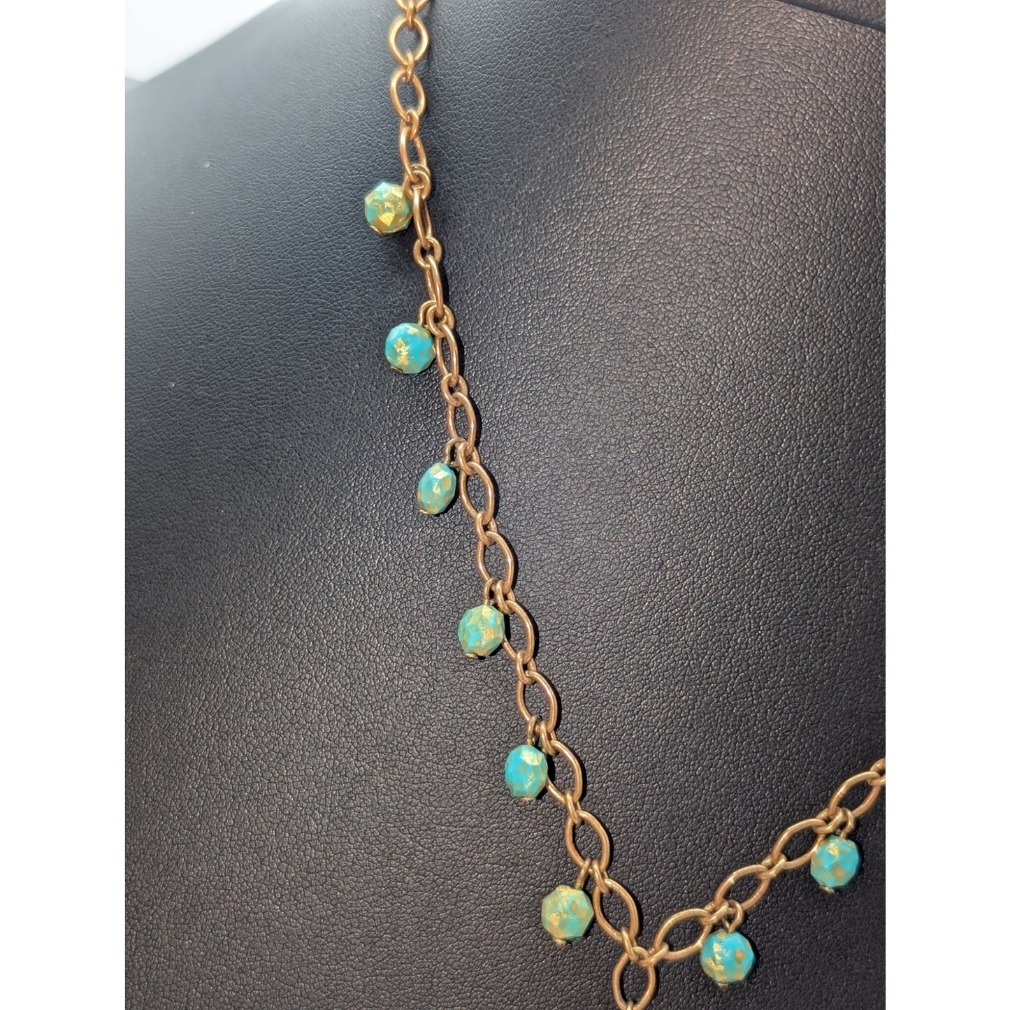 Premier Designs Gold Tone Never Ending Green Enamel & Crystal Pendant Necklace