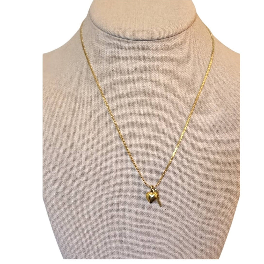 Key to My Heart Gold Tone Key & Heart Charm 18" Necklace W/ Spring Ring Clasp
