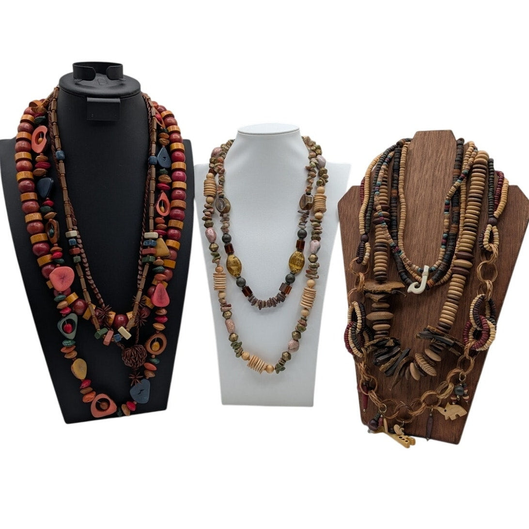 Reseller's Delight. Lot of Eleven Chunky Tribal Natural Beaded Necklaces