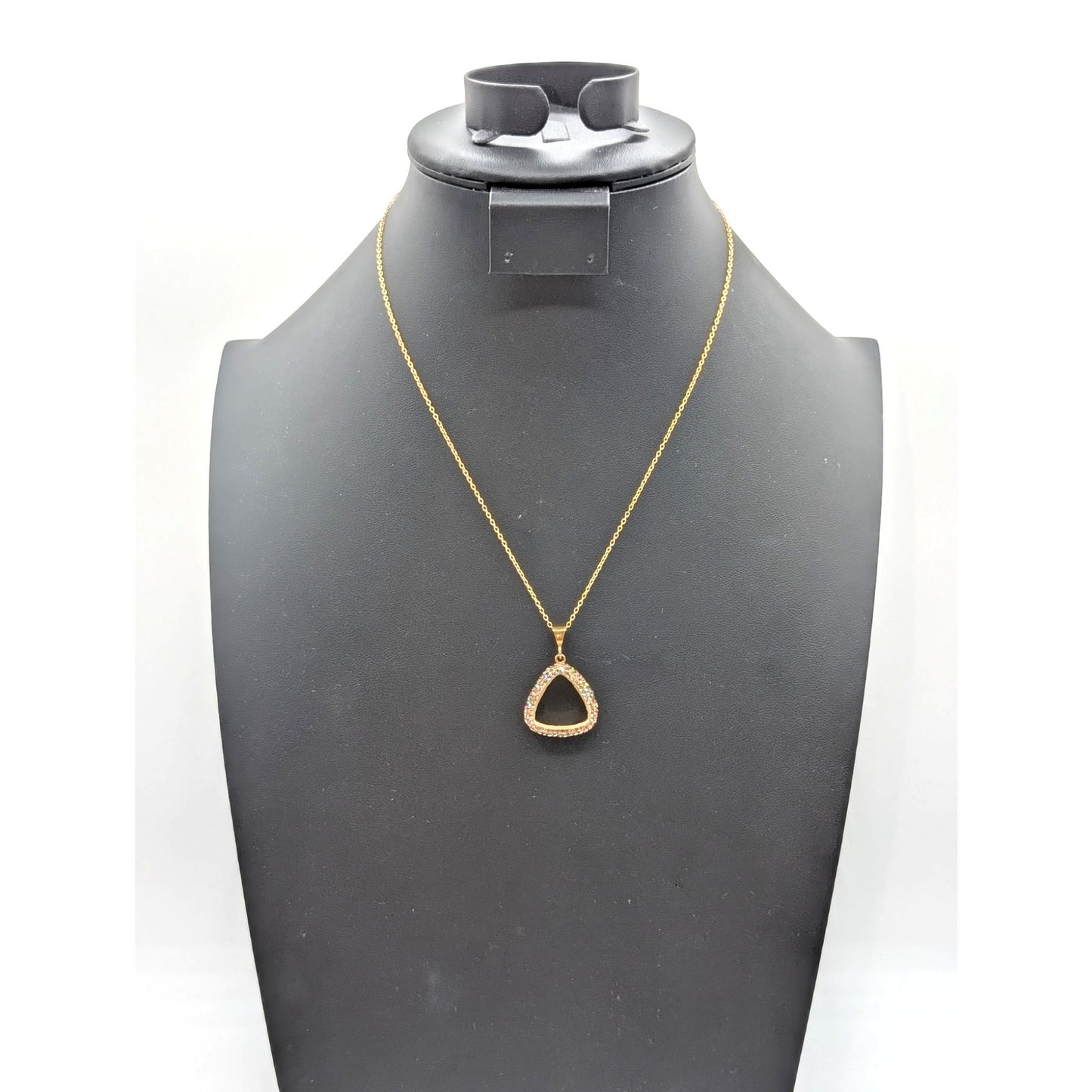 VTG 925 Vermeil Amber Color Crystal Encrusted Triangle Pendant 18" Necklace