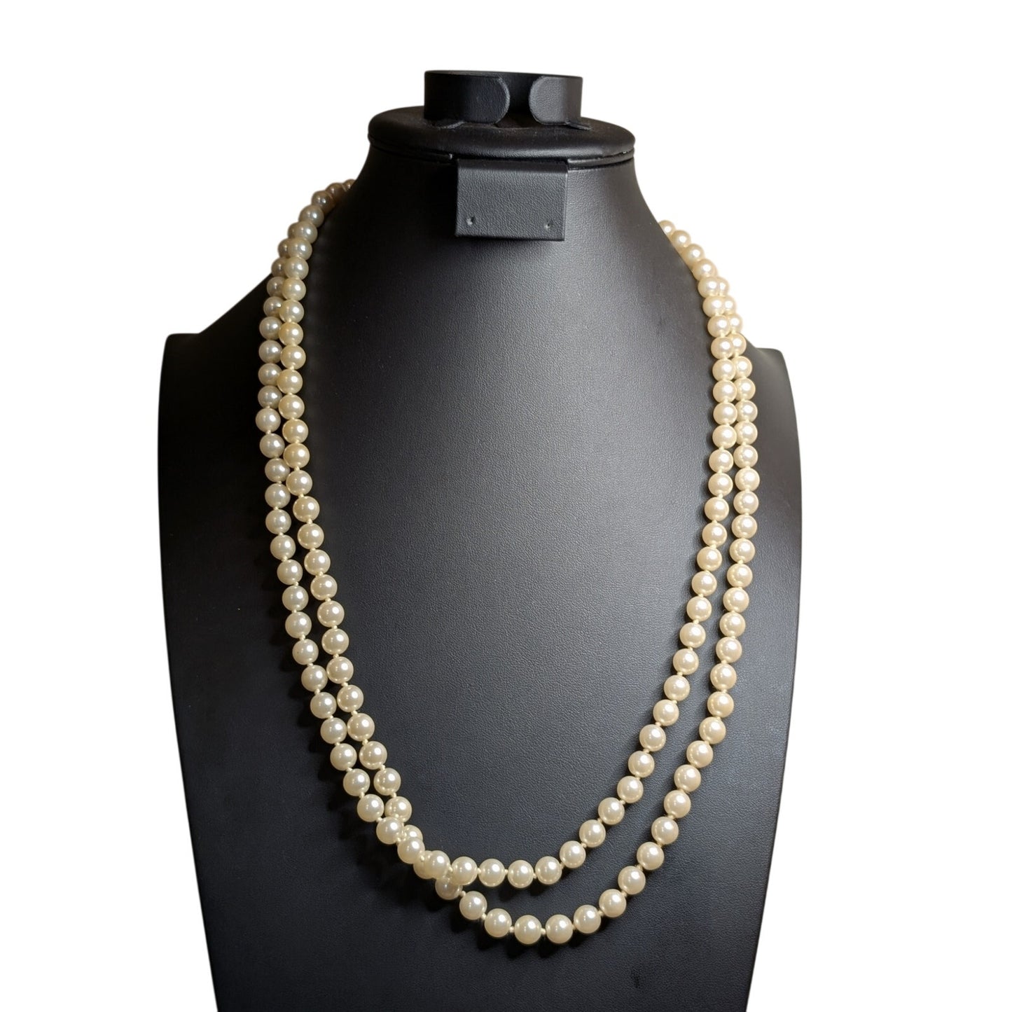 RARE 80s VTG Signed GEP 54" Faux Pearls Gold-Tone Lobster Claw Clasp Necklace