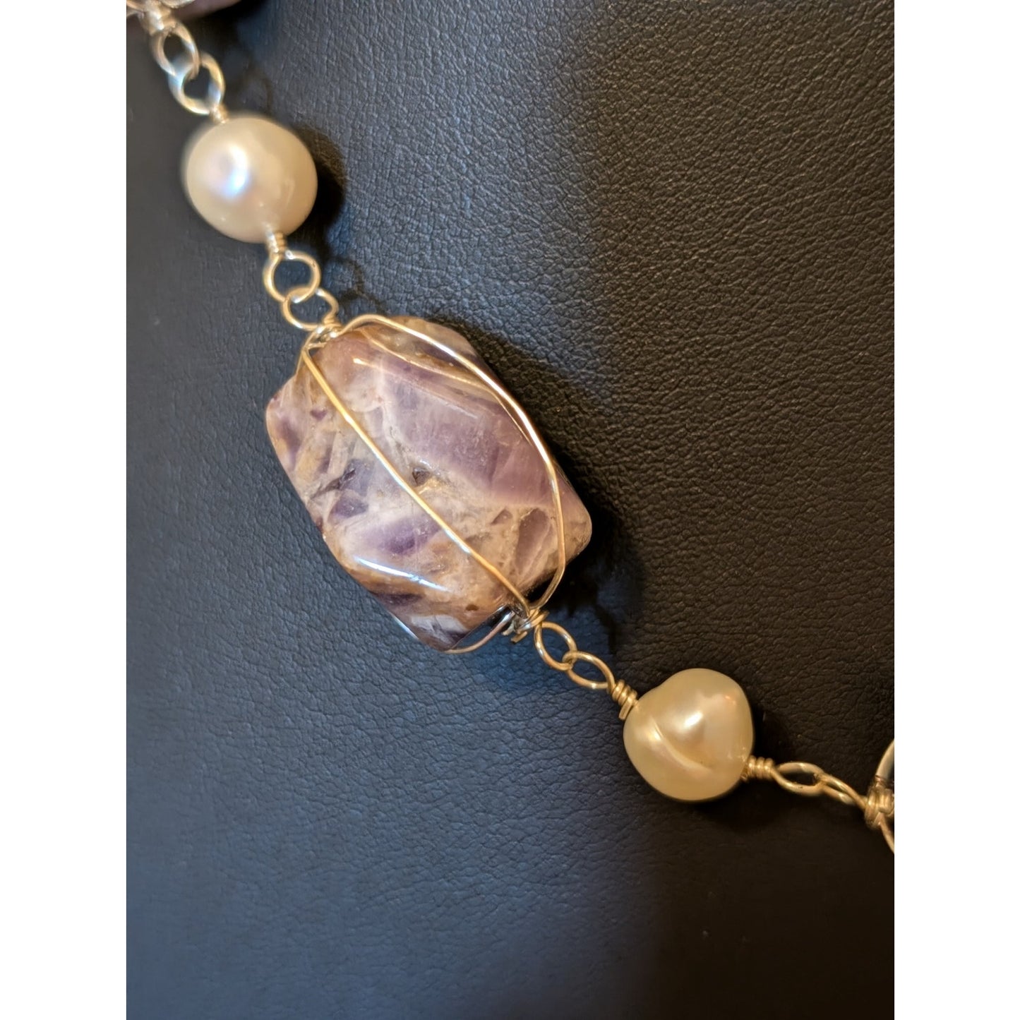 Chunky Wired Purple Lace Agate & Amethyst Fresh Water Pearl Sterling Necklace