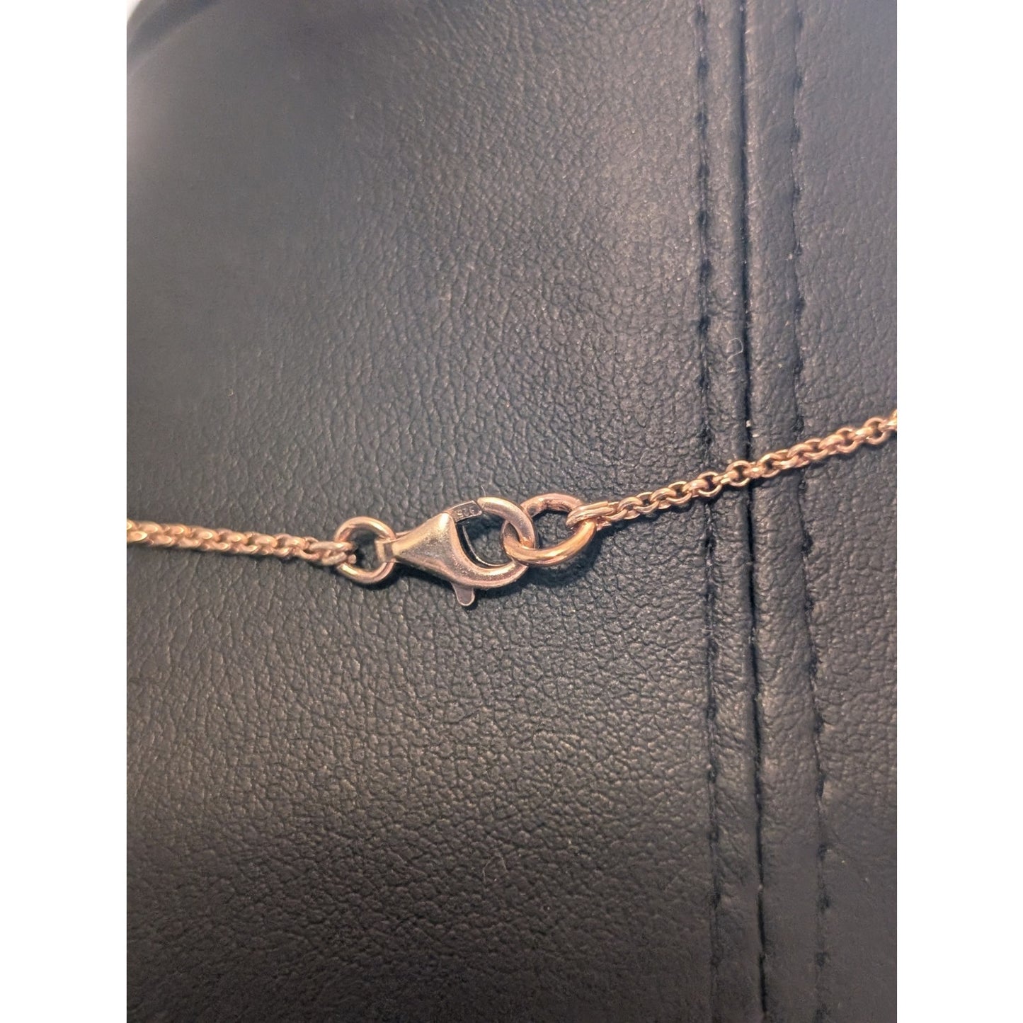 925 Rose Gold Tone Rhinestone Shamrock Pendant 16" Necklace