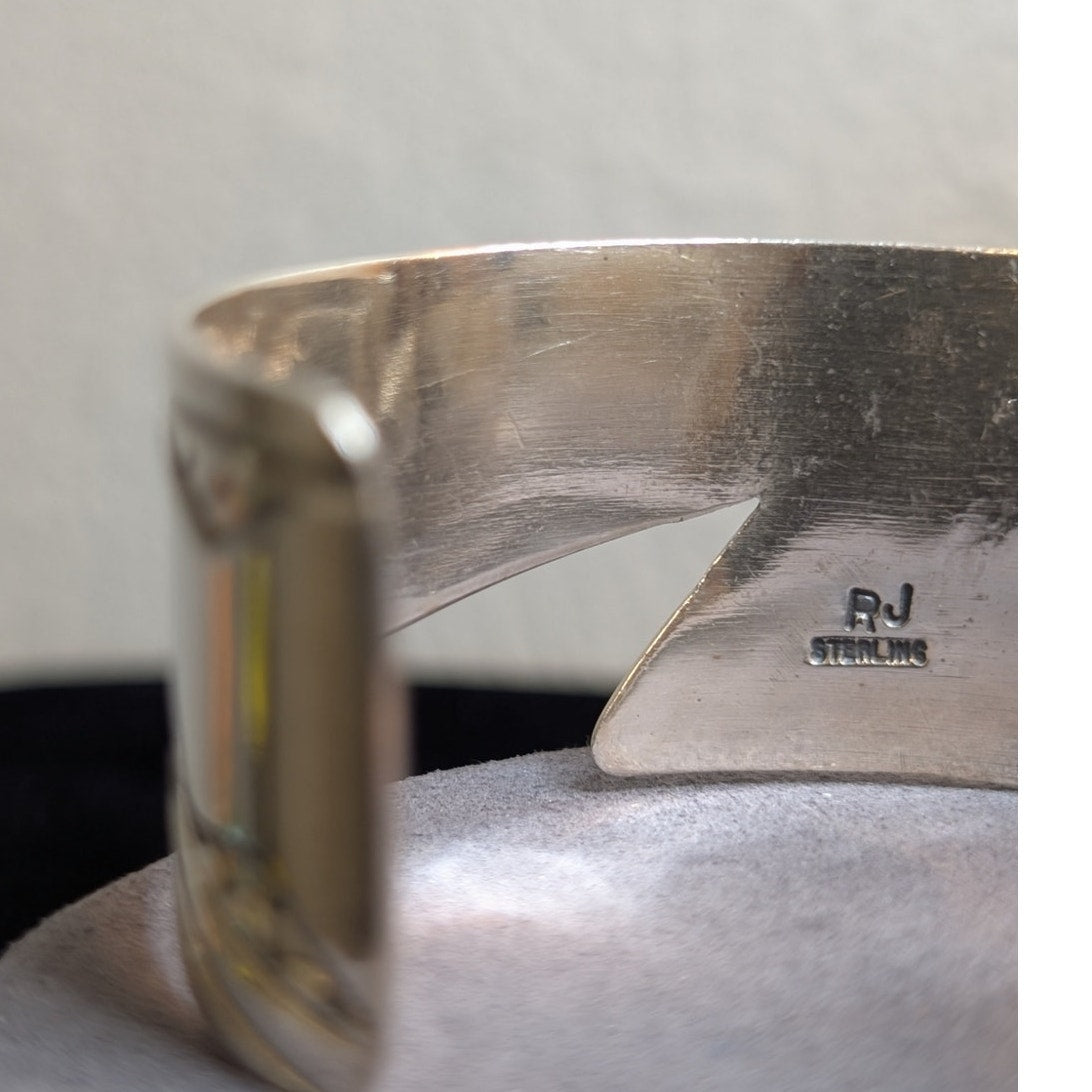 VTG Signed RJ Sterling Silver Navajo Native American Cuff Bracelet 36.66 grams