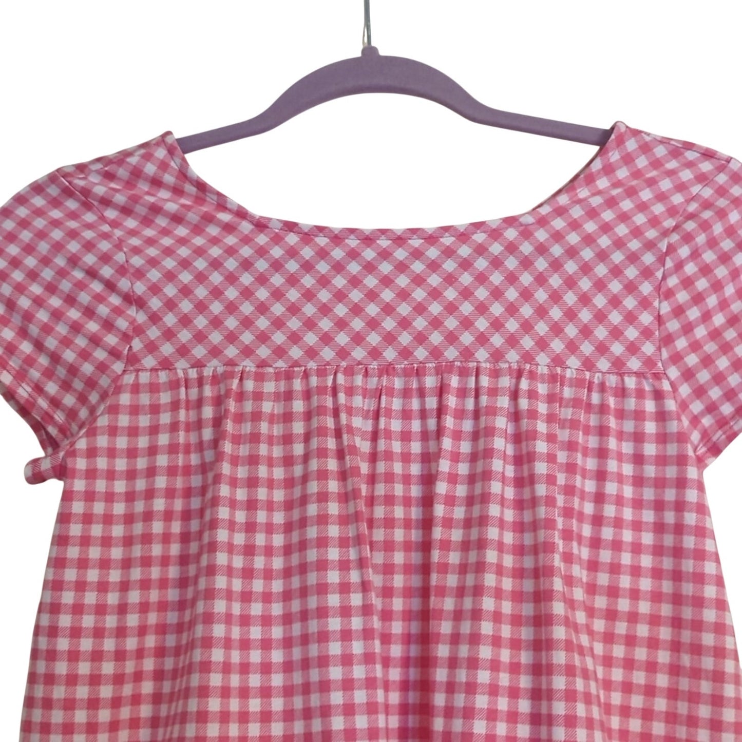 Lands' End Pink Gingham Checked Girls' Size Large (14) Smock Tunic 100% Cotton