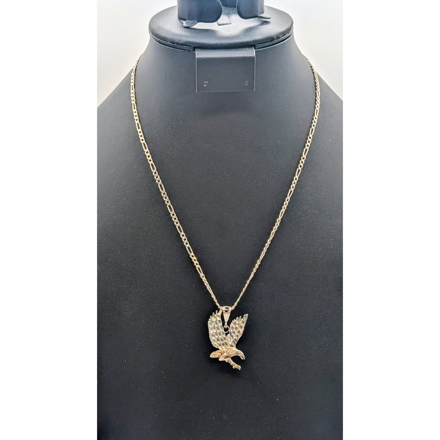 Vintage 925 Sterling Silver Diamond Cut Eagle Pendant 20" Figaro Chain Necklace