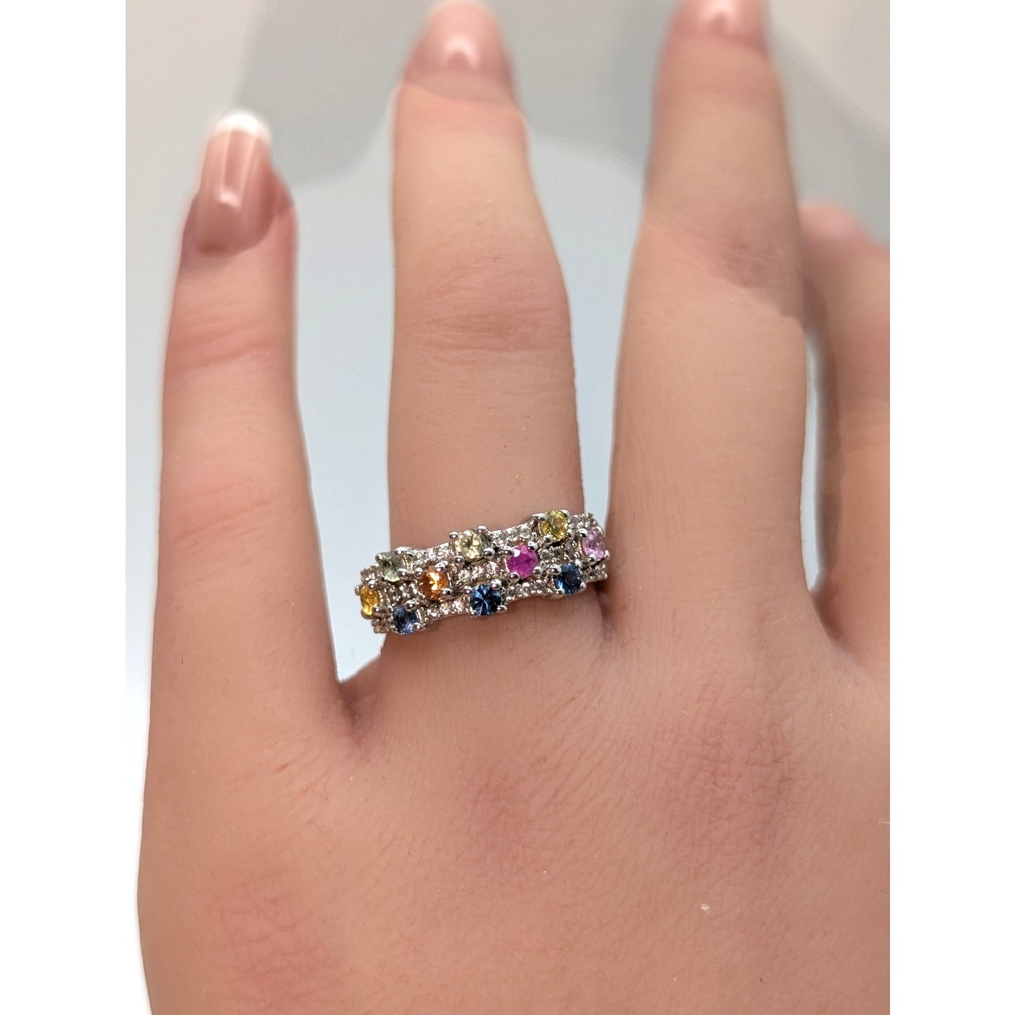 925 Sterling Silver Spinel Topaz & Diamond Ring Size 8