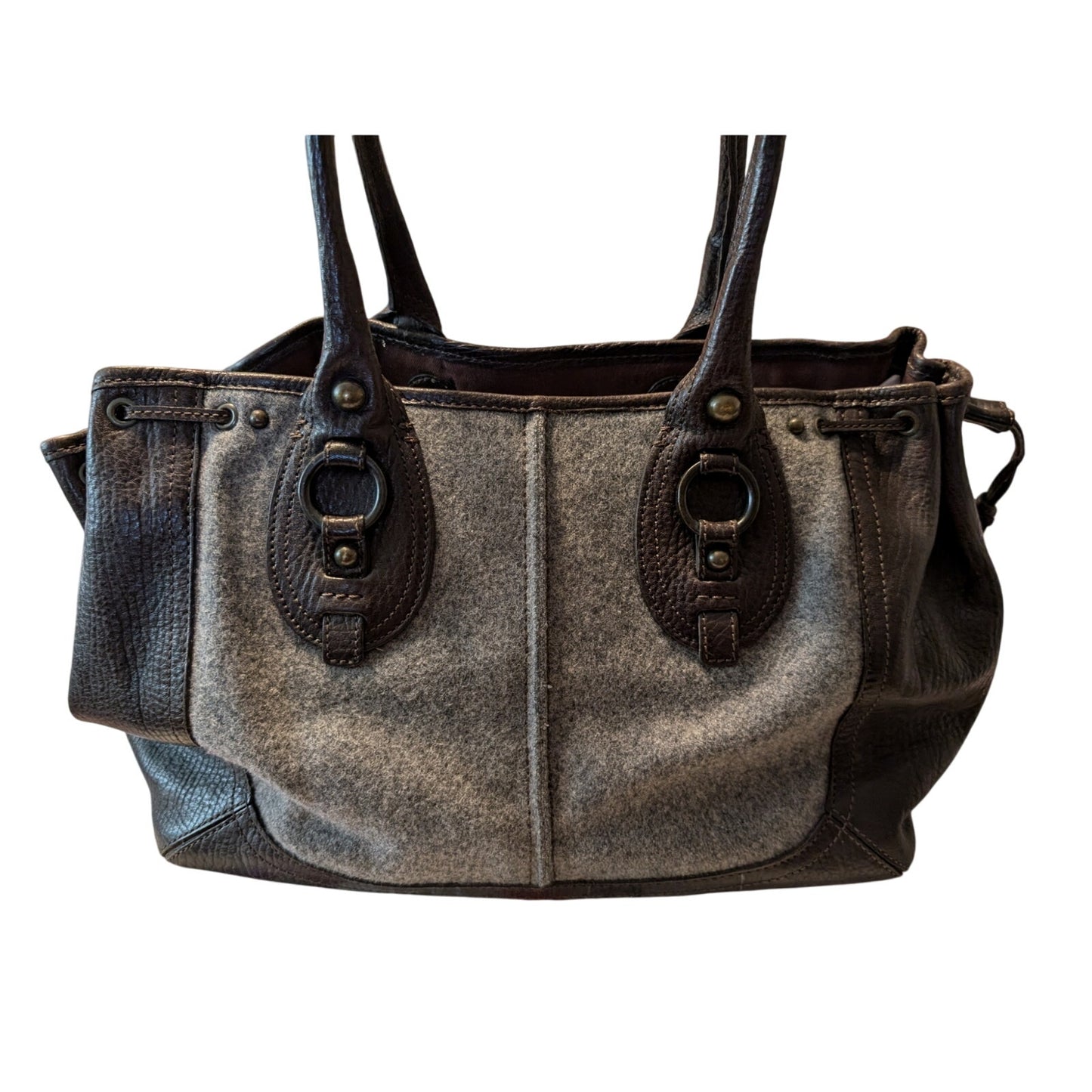 Vintage Banana Republic Leather Wool Flannel Medium Tote Handbag
