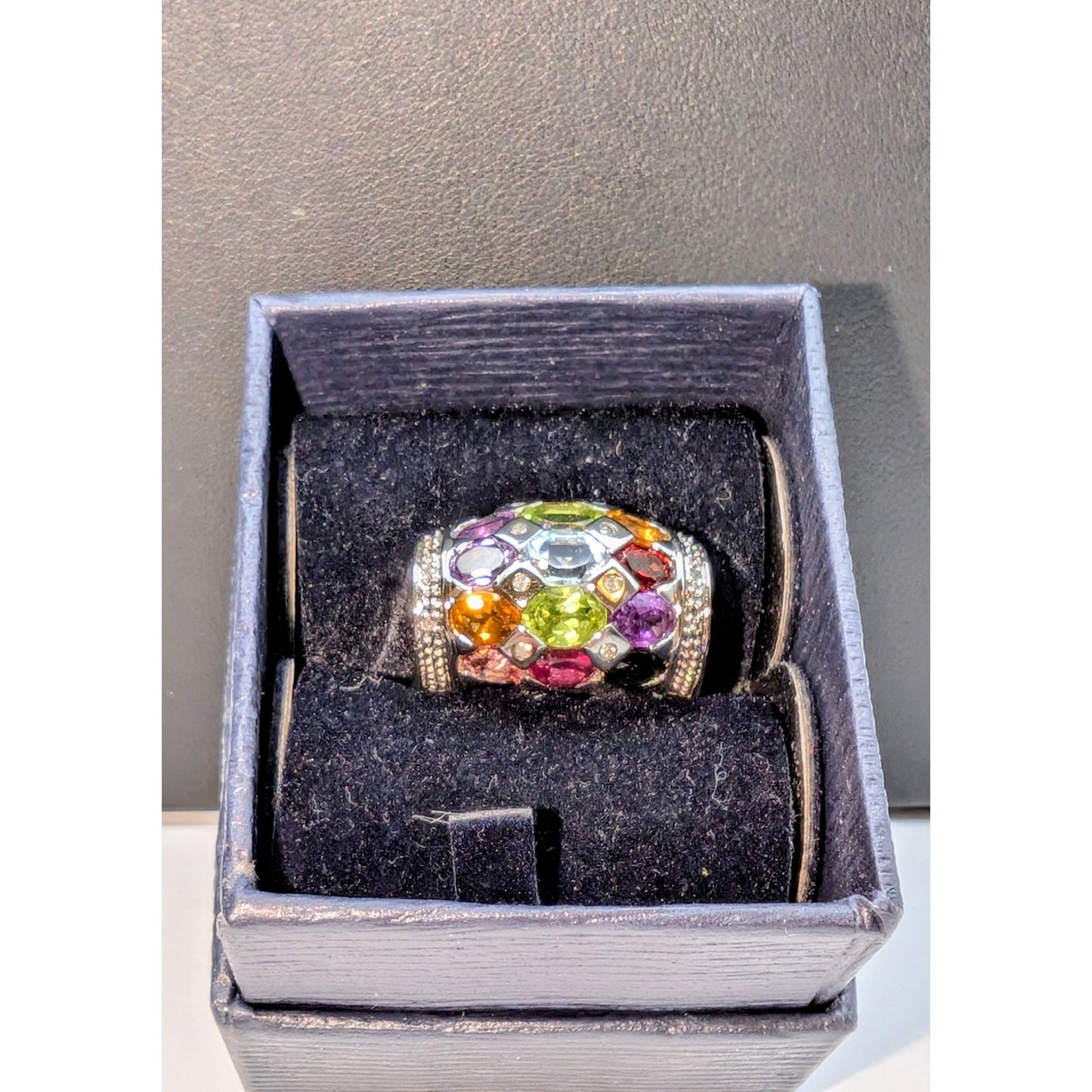 Vintage Stauer Rainbow Tourmaline Diamond 925 Sterling Silver Ring Size 7