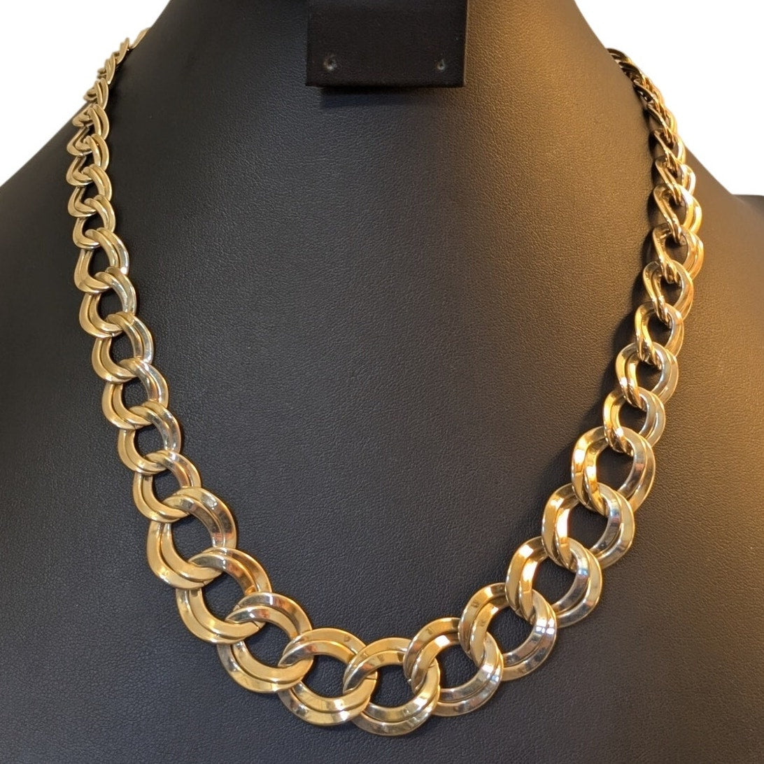 Vintage Polished Double Graduated Curb Link Necklace W/ Hook Clasp Necklace