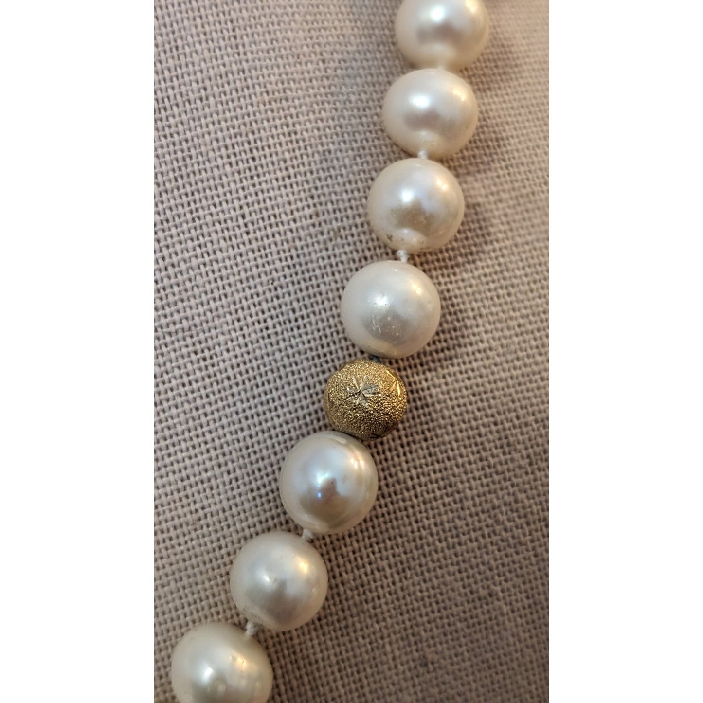 VTG PJS 14K Clasp Genuine 9mm Pearl Three Gold Lava Stone Bead 18" Necklace