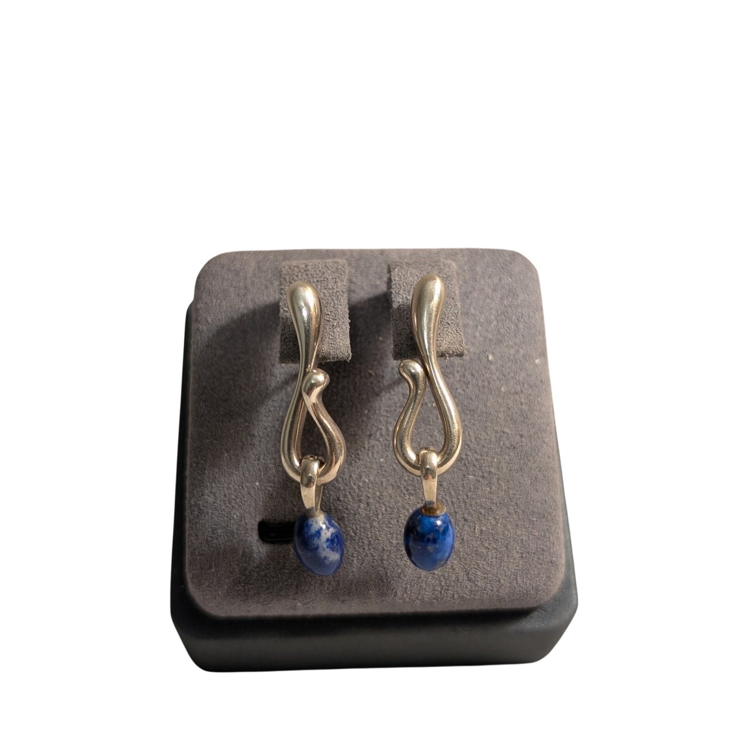 Vintage Signed AC Studio Thailand Sterling Silver Lapis Lazuli Dangle Earrings
