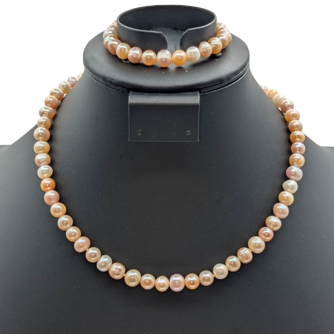 925 Sterling Silver Clasp 12mm Natural Freshwater Pearl 18" Necklace & Bracelet